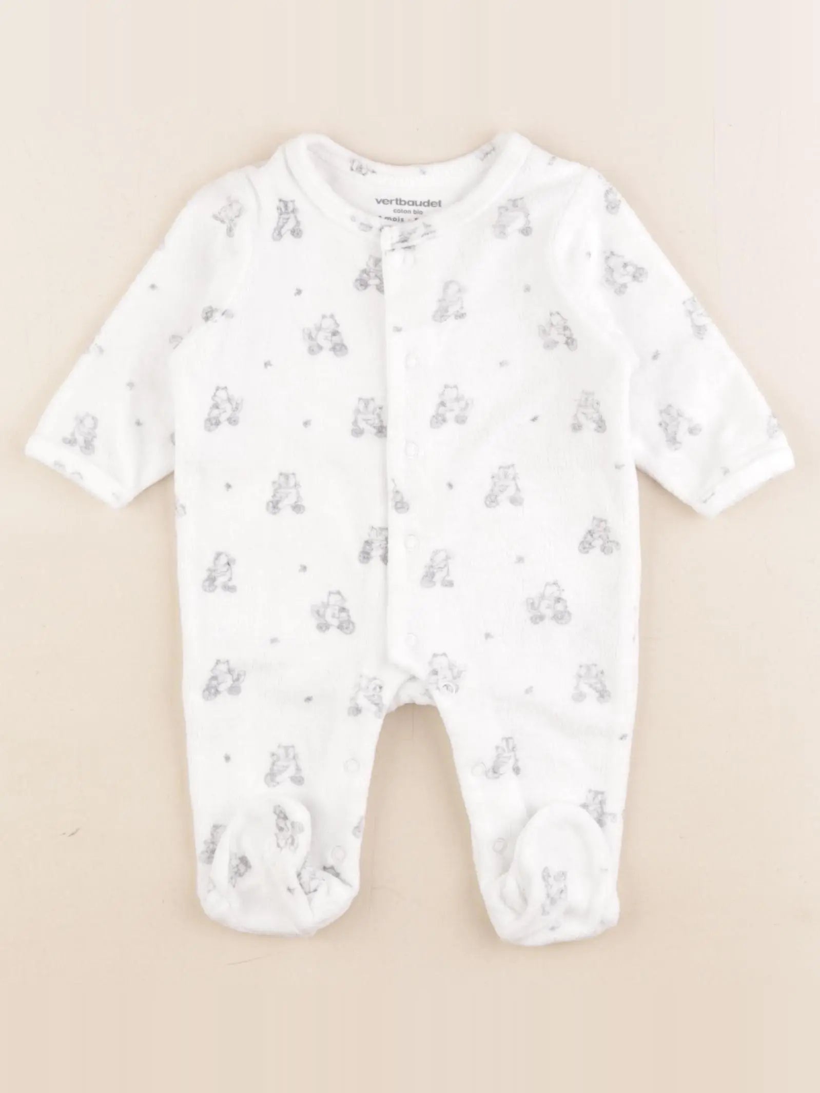 Vertbaudet - pyjama velours blanc, bleu - 1 mois