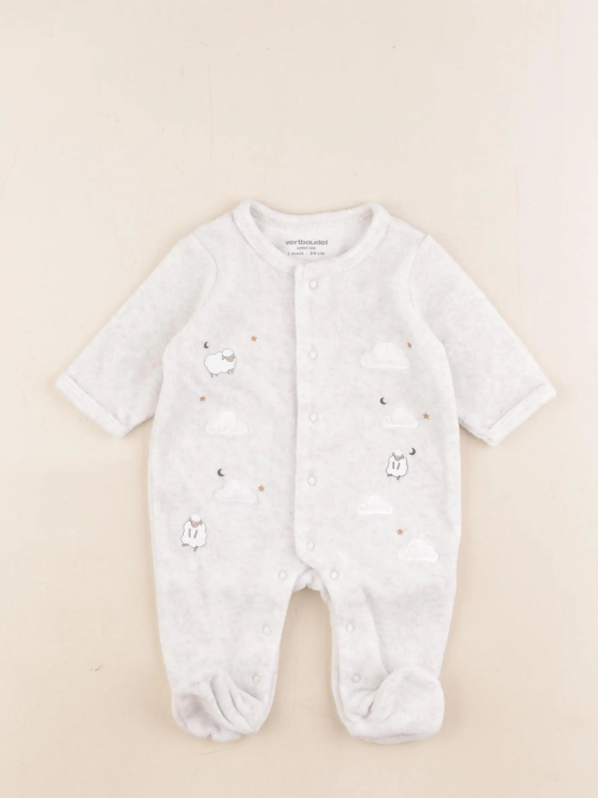 Vertbaudet - pyjama velours beige - 1 mois