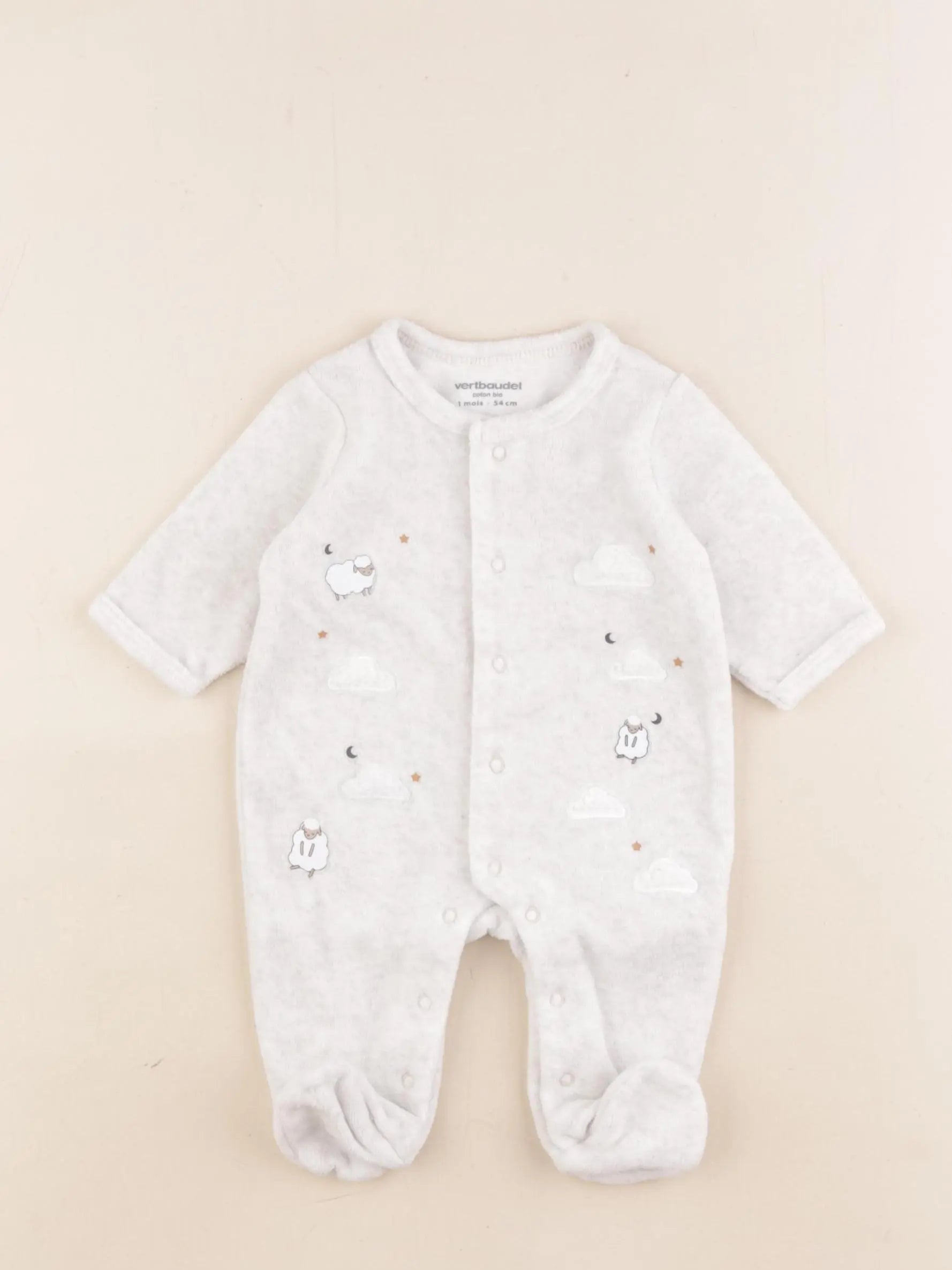 Vertbaudet - pyjama velours beige - 1 mois