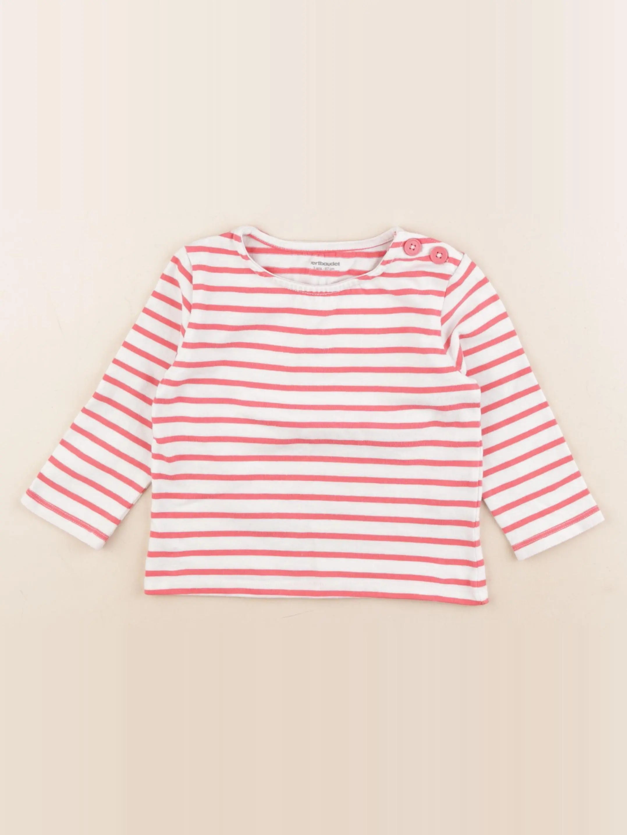 Vertbaudet - tee-shirt blanc, rose - 3 ans