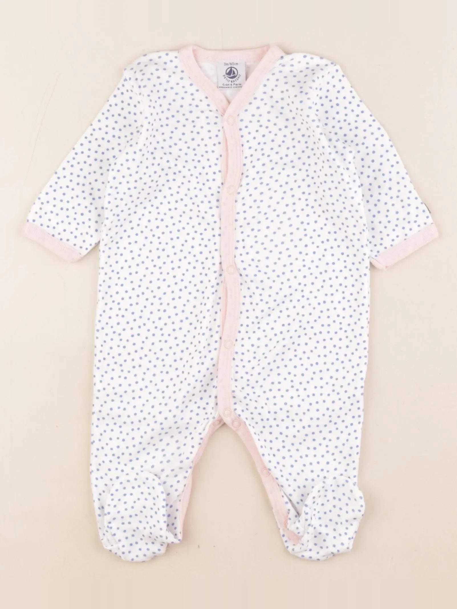 Petit Bateau - pyjama coton blanc, bleu - 3 mois