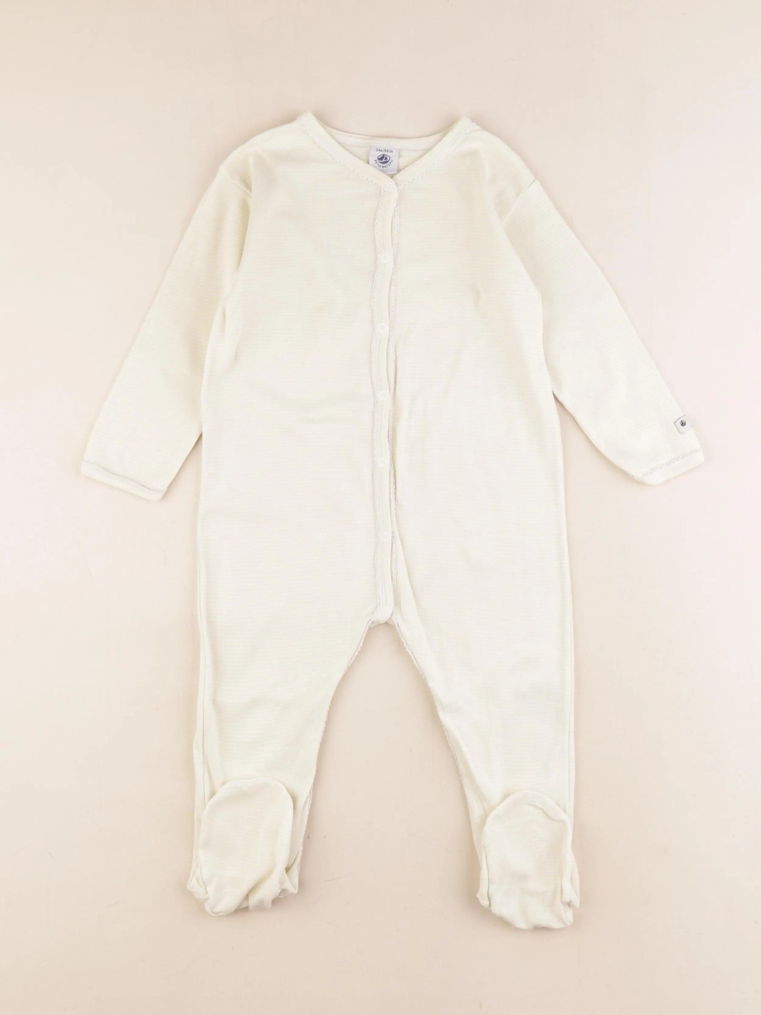 Petit Bateau - pyjama coton blanc, jaune - 2 ans