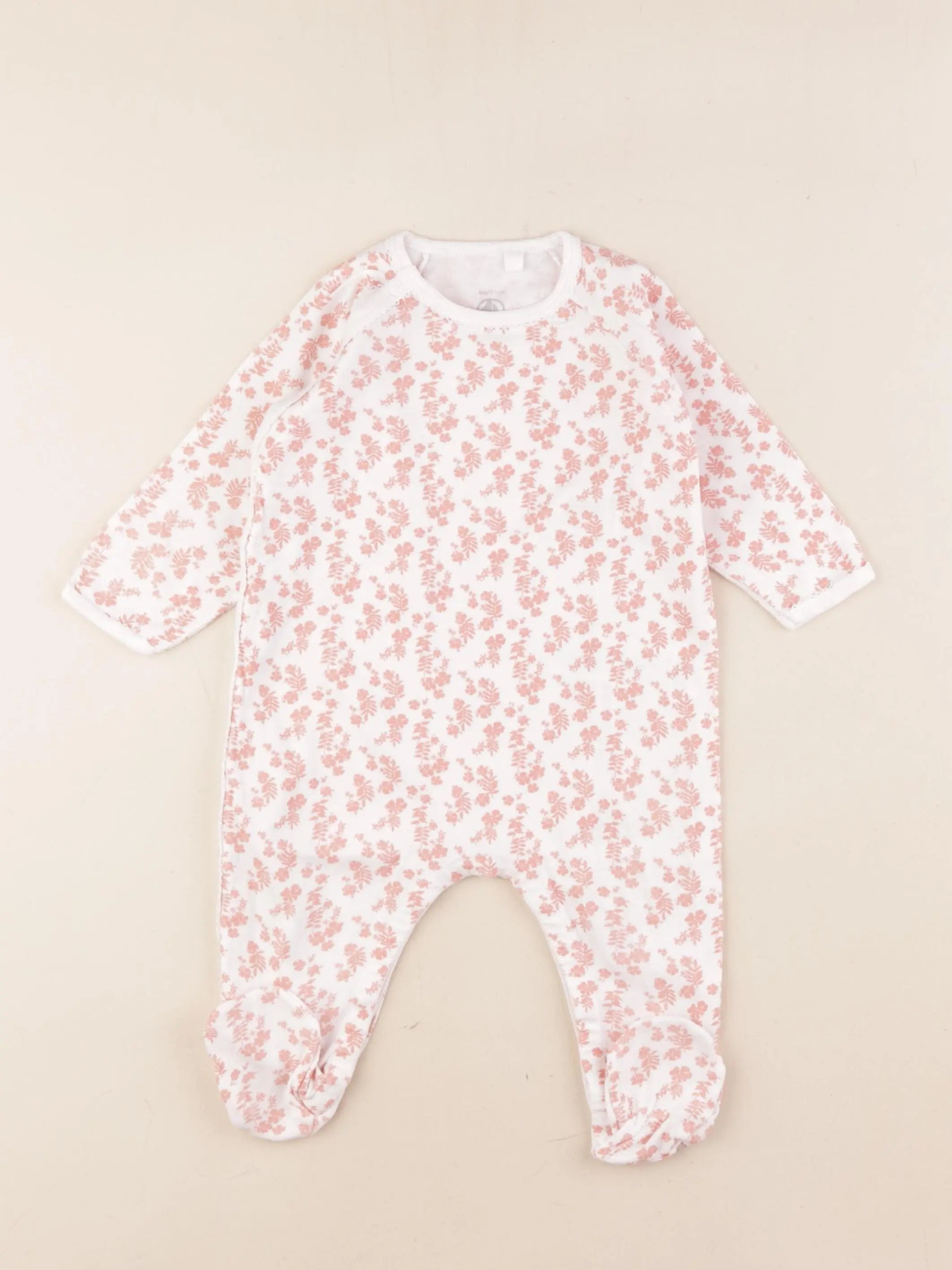 Petit Bateau - pyjama coton blanc, rose - 6 mois