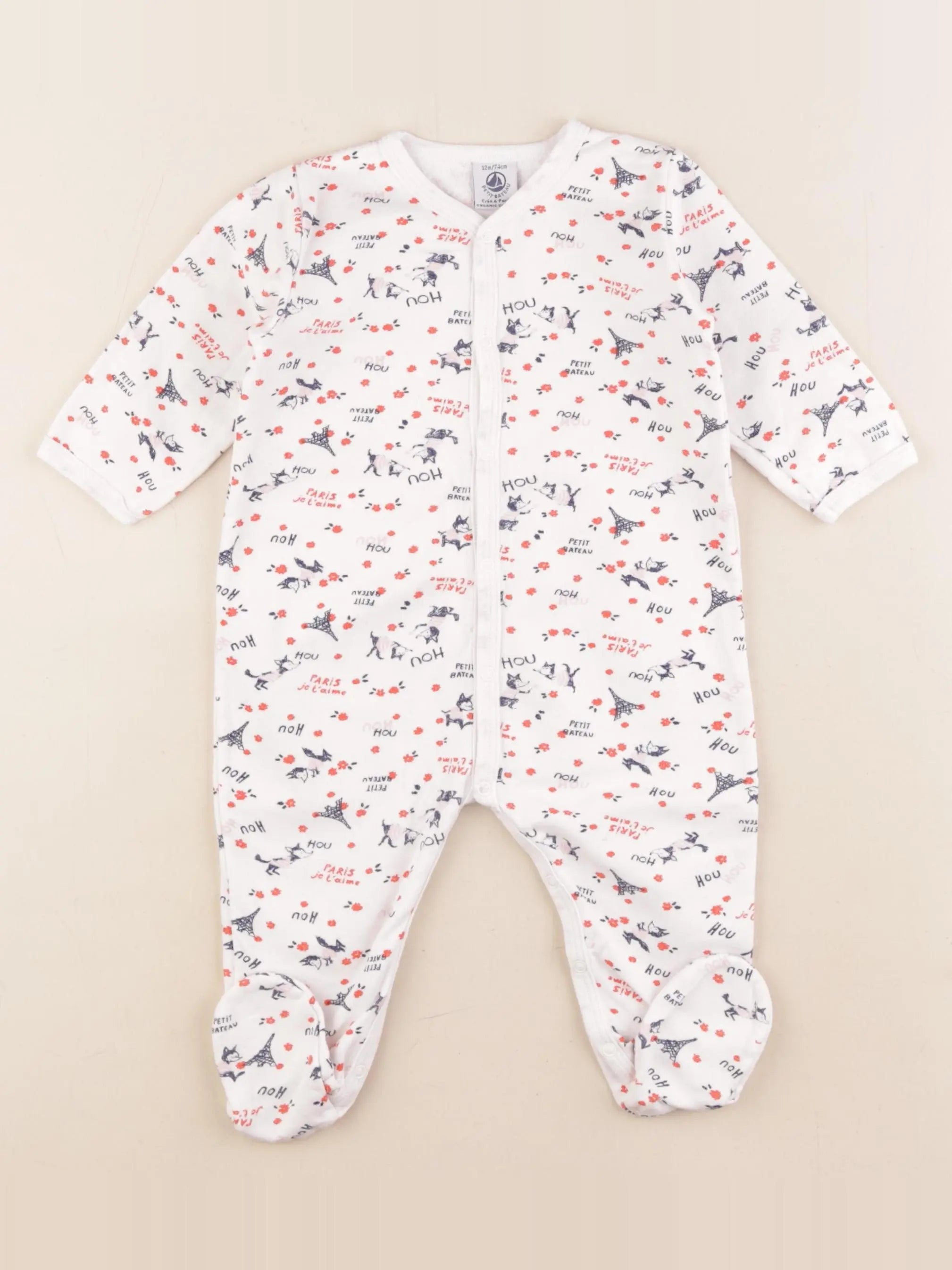Petit Bateau - pyjama coton blanc, bleu - 12 mois