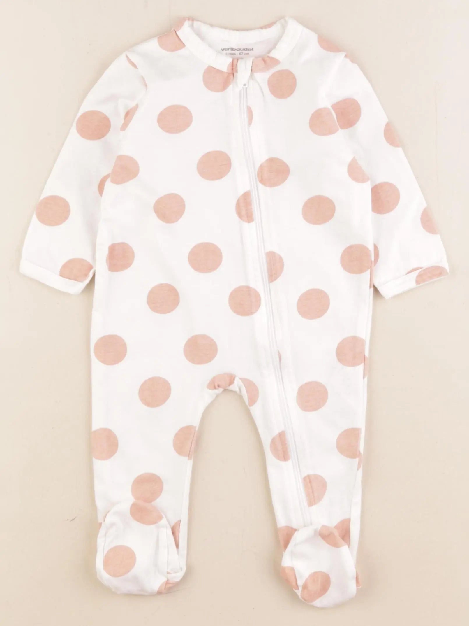 Vertbaudet - pyjama coton rose, blanc - 6 mois