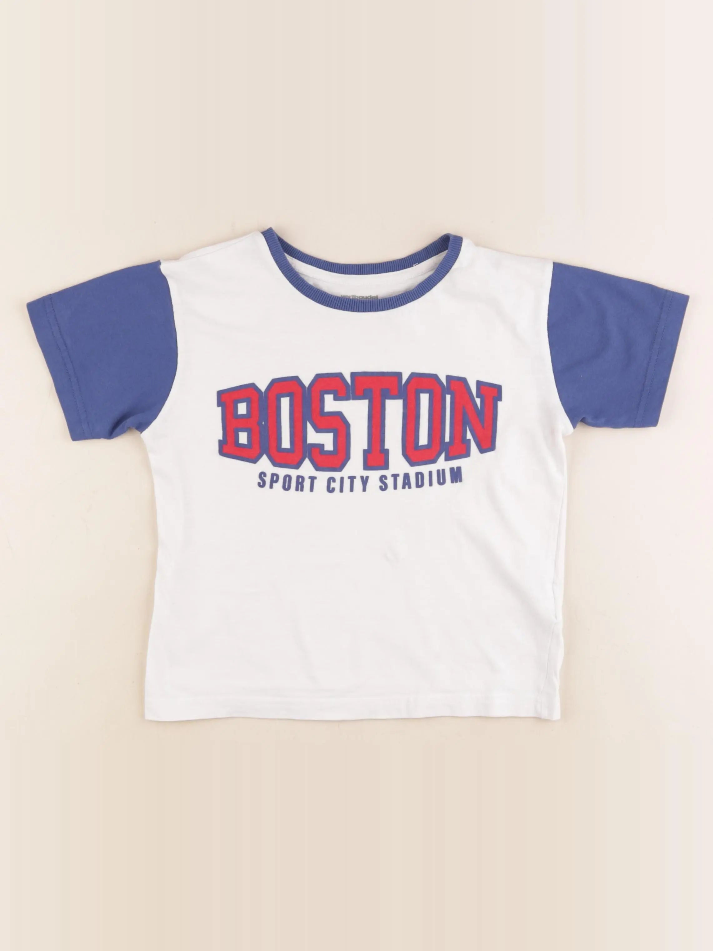 Vertbaudet - tee-shirt blanc, bleu - 5 ans
