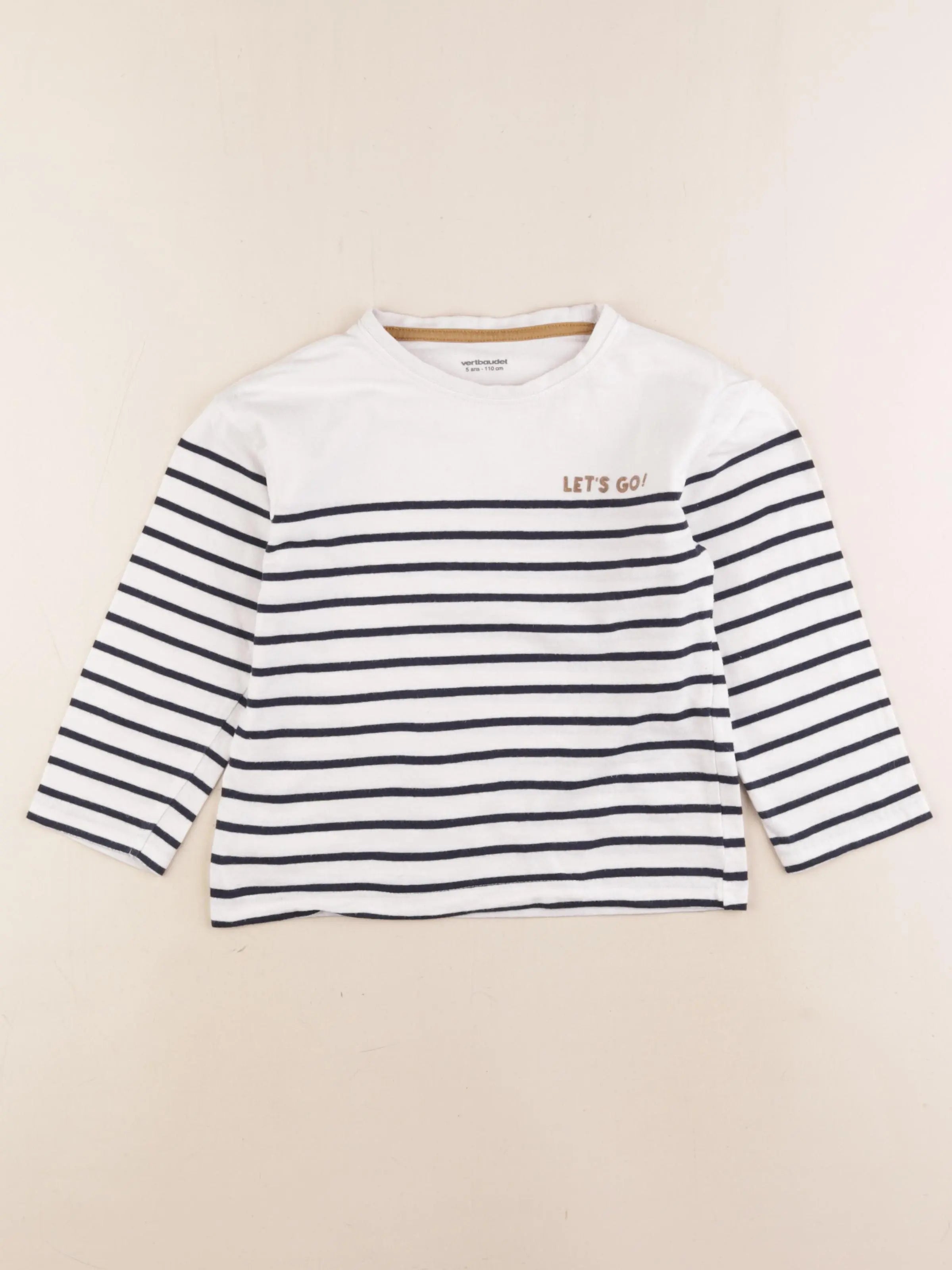 Vertbaudet - tee-shirt blanc, bleu - 5 ans