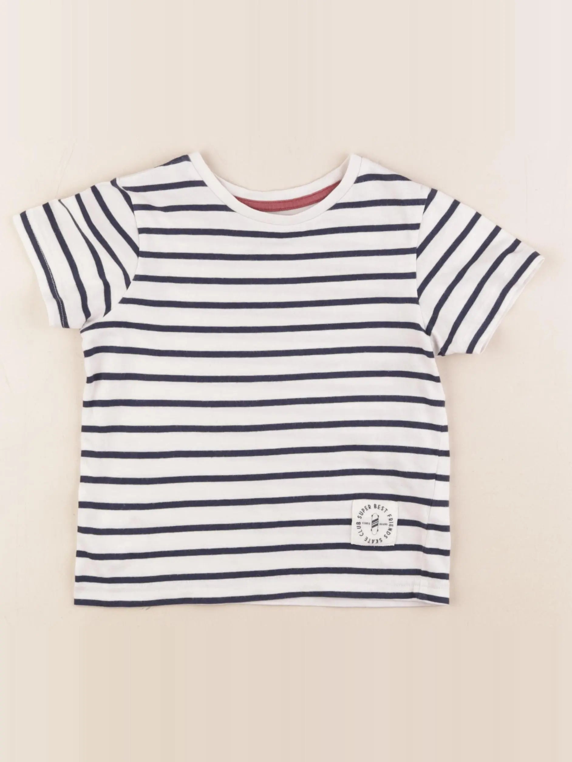 Vertbaudet - tee-shirt blanc, bleu - 5 ans