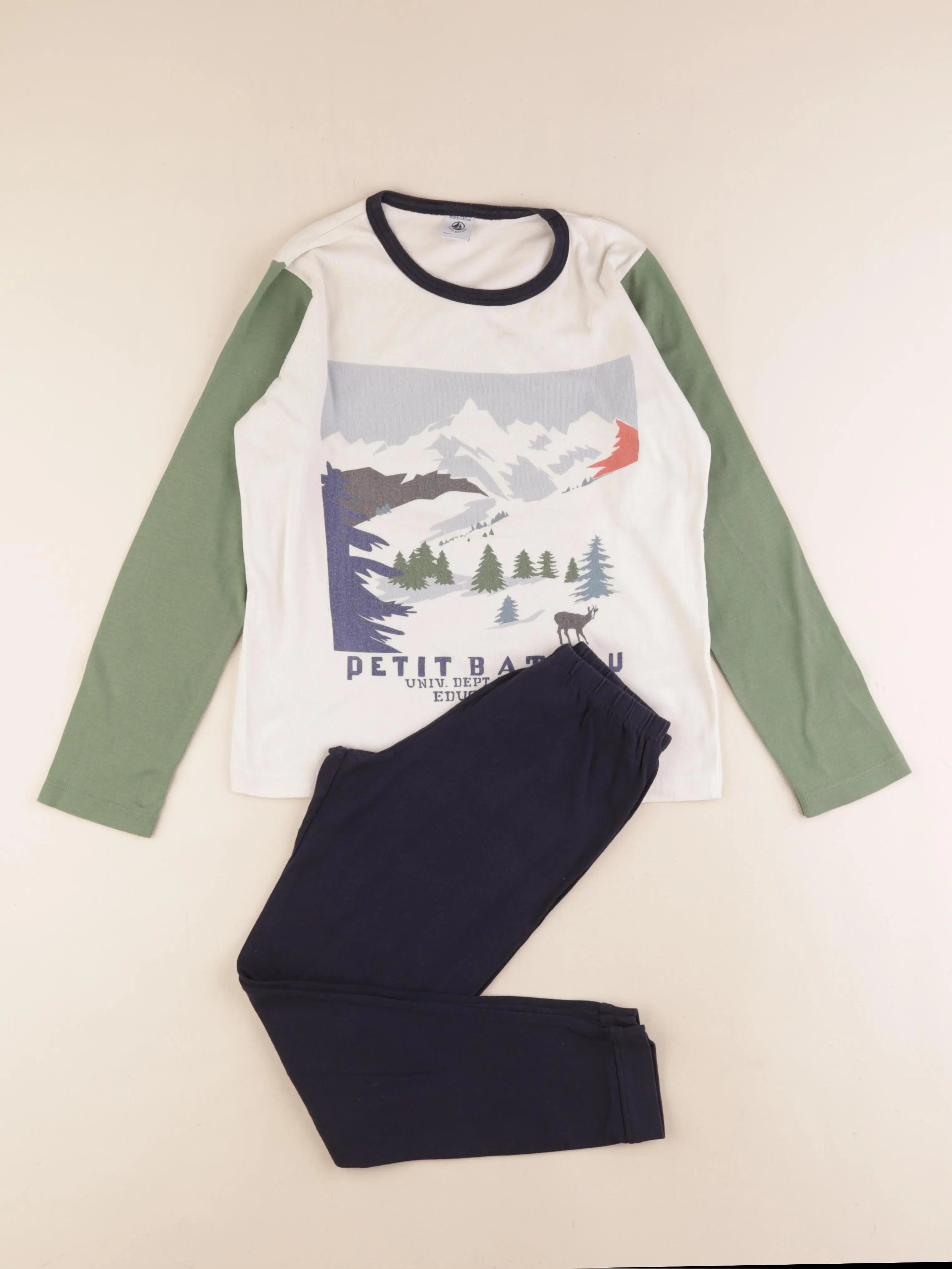 Petit Bateau - pyjama coton bleu, vert - 10 ans