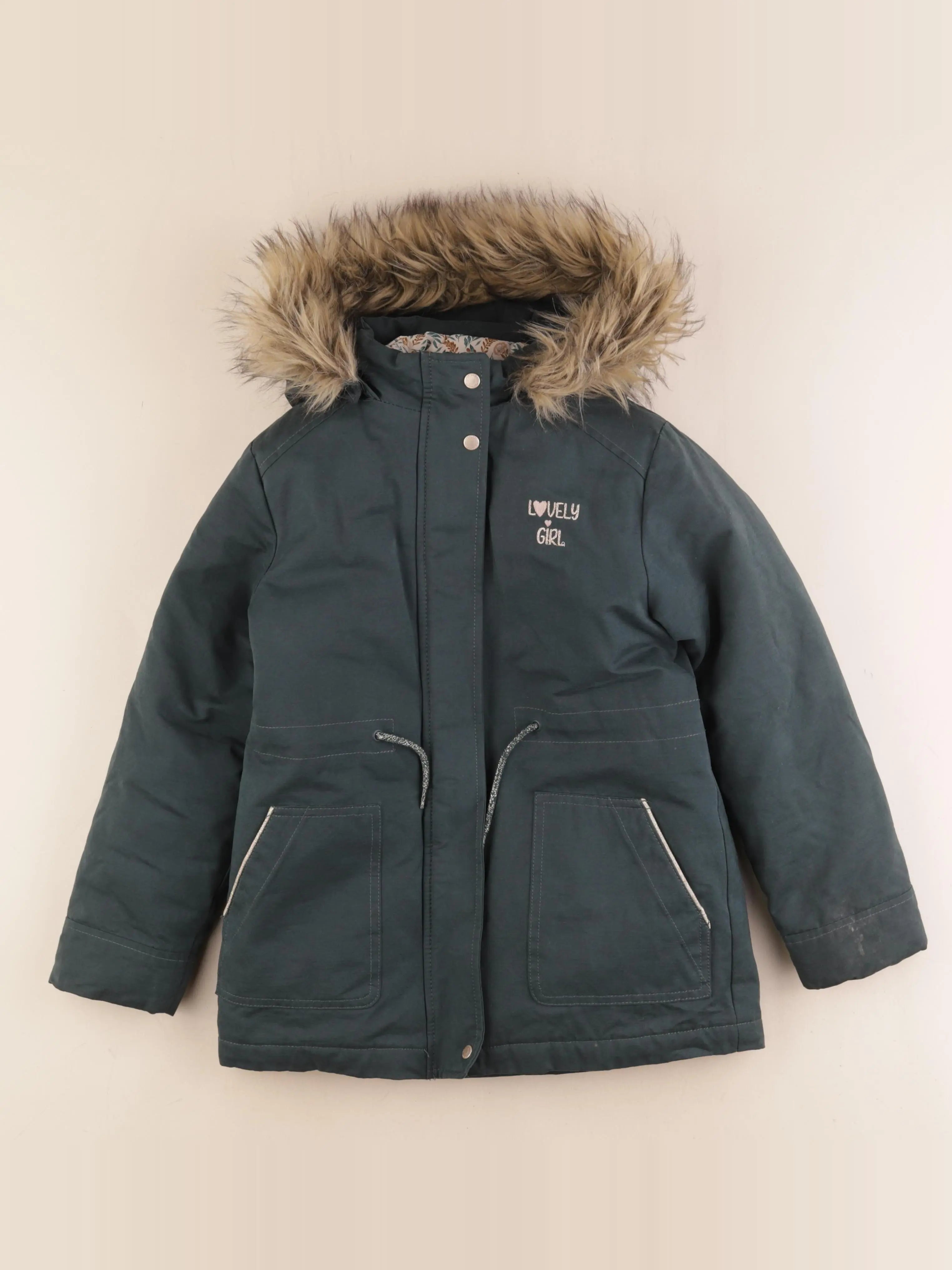 Vertbaudet - manteau doublure amovible vert - 9 ans