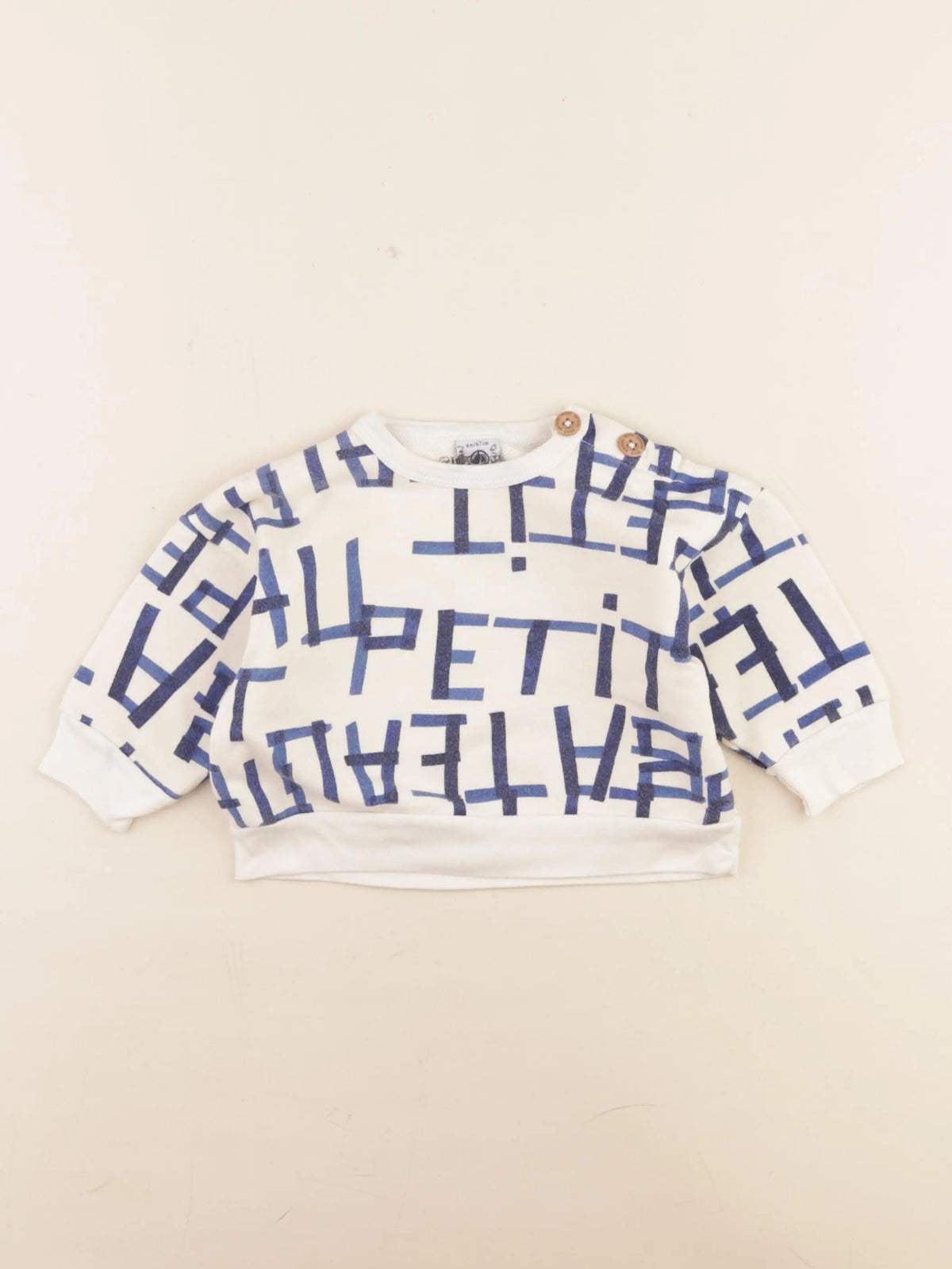 Petit Bateau - sweat bleu, beige - 6 mois
