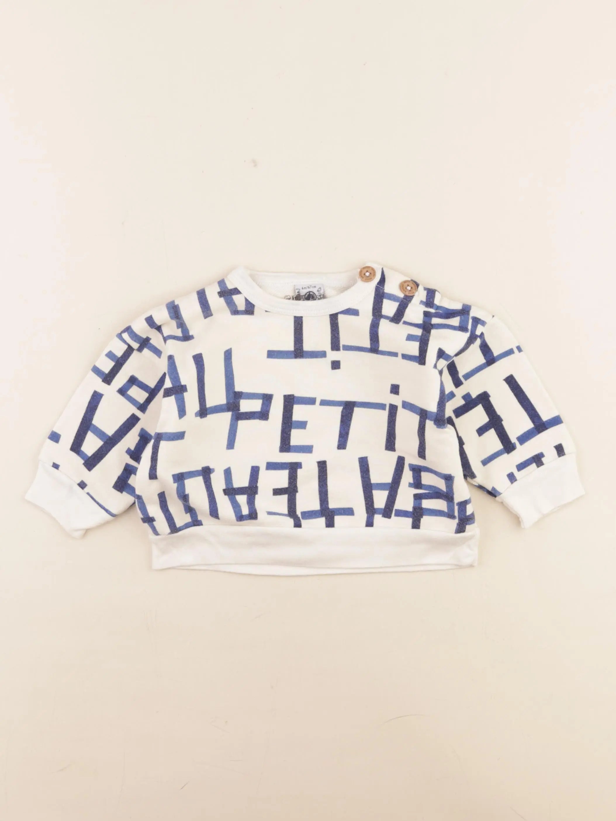 Petit Bateau - sweat bleu, beige - 6 mois