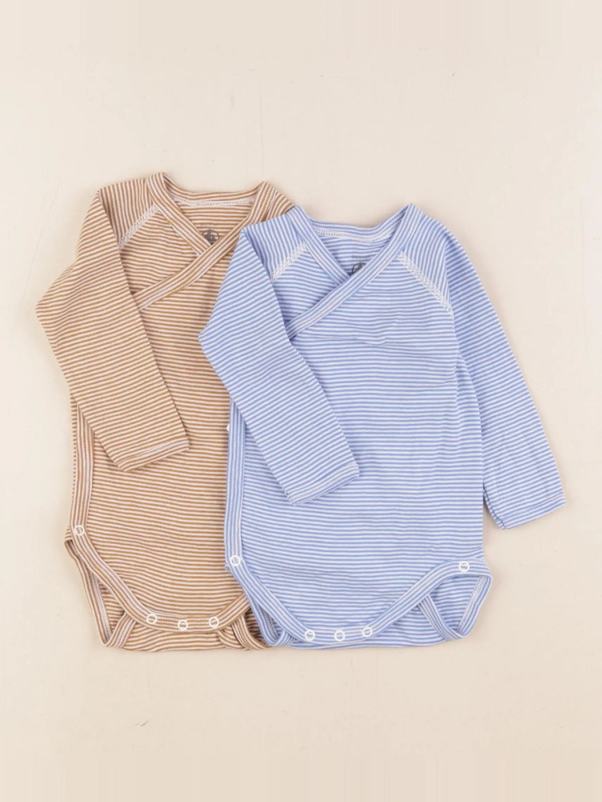 Petit Bateau - lot de 2 bodies en coton bleu, marron - 6 mois