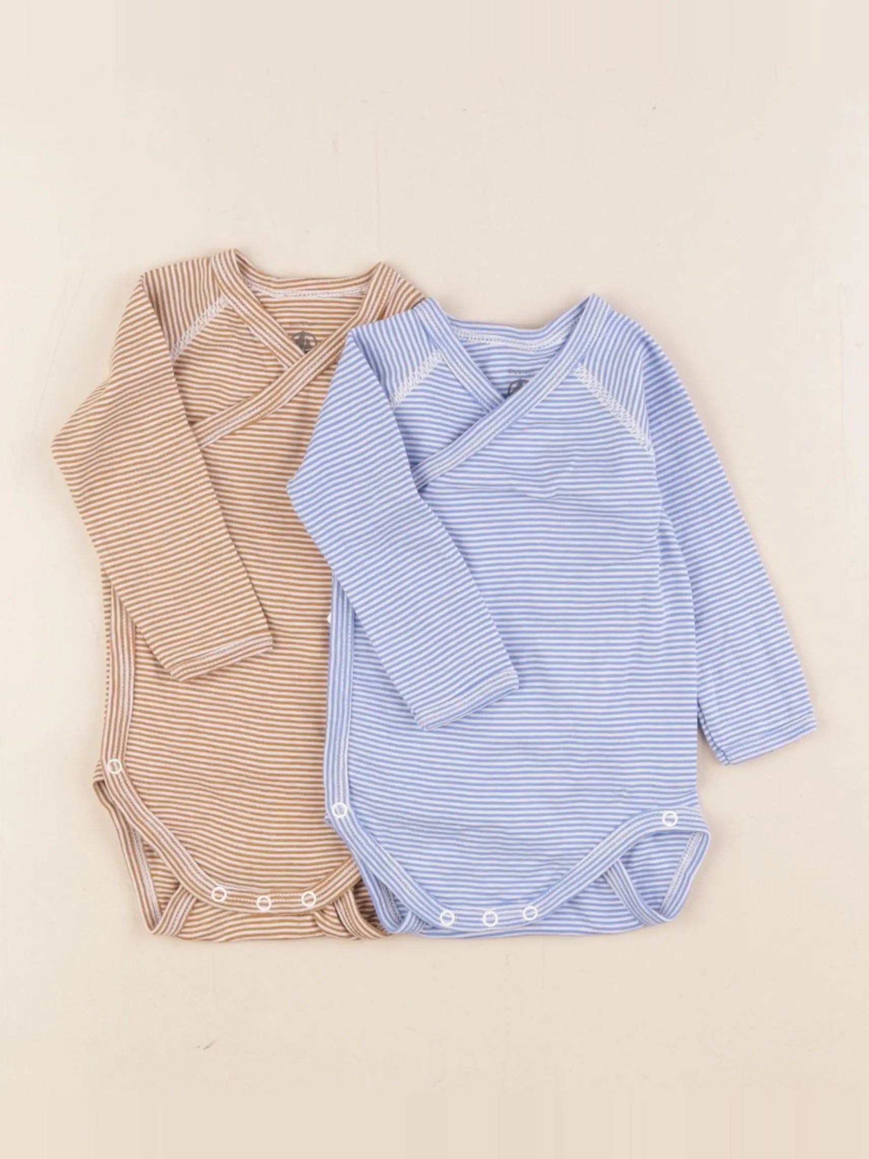 Petit Bateau - lot de 2 bodies en coton bleu, marron - 6 mois