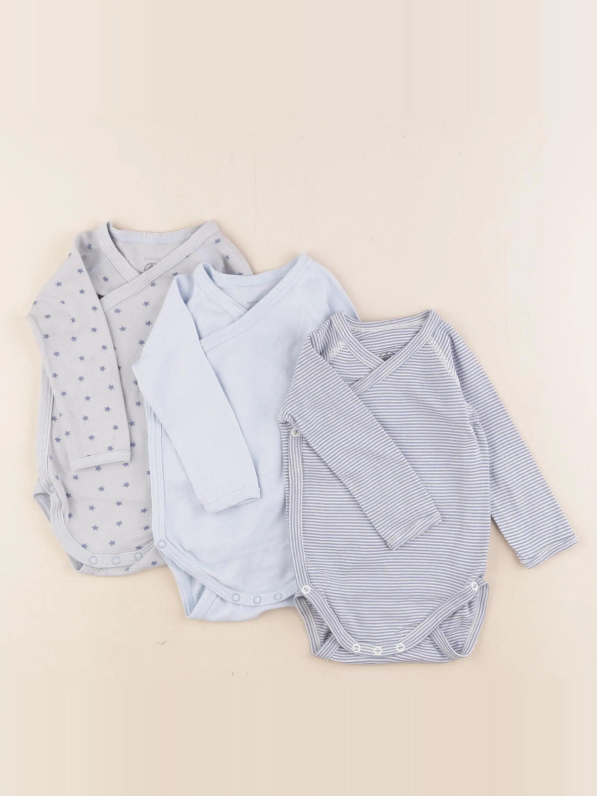 Petit Bateau - lot de 3 bodies en coton bleu - 6 mois