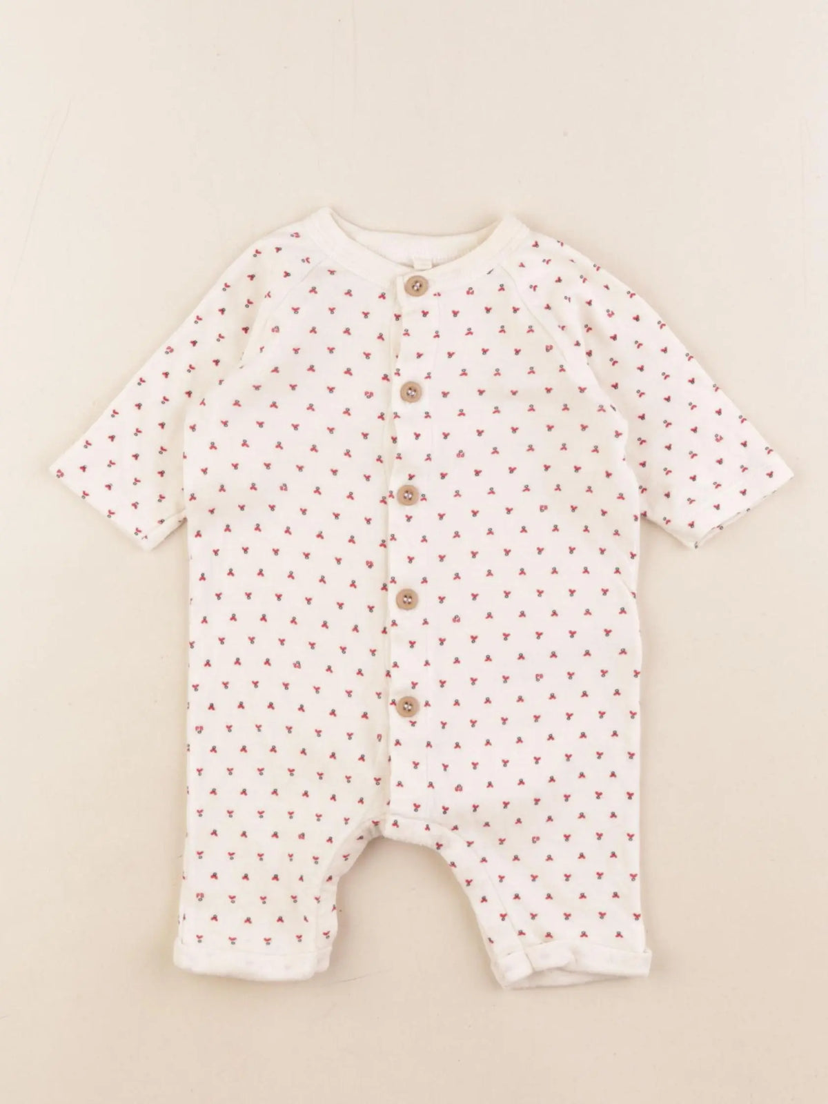Petit Bateau - pyjama coton beige, rouge - 1 mois