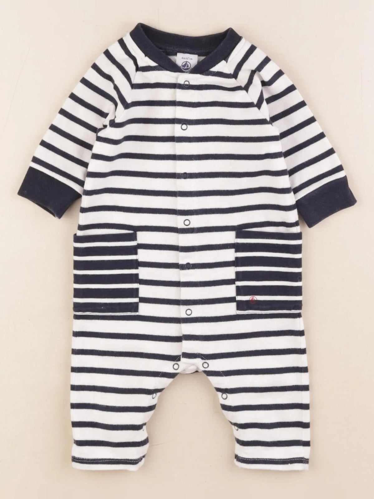 Petit Bateau - combinaison blanc, bleu - 6 mois
