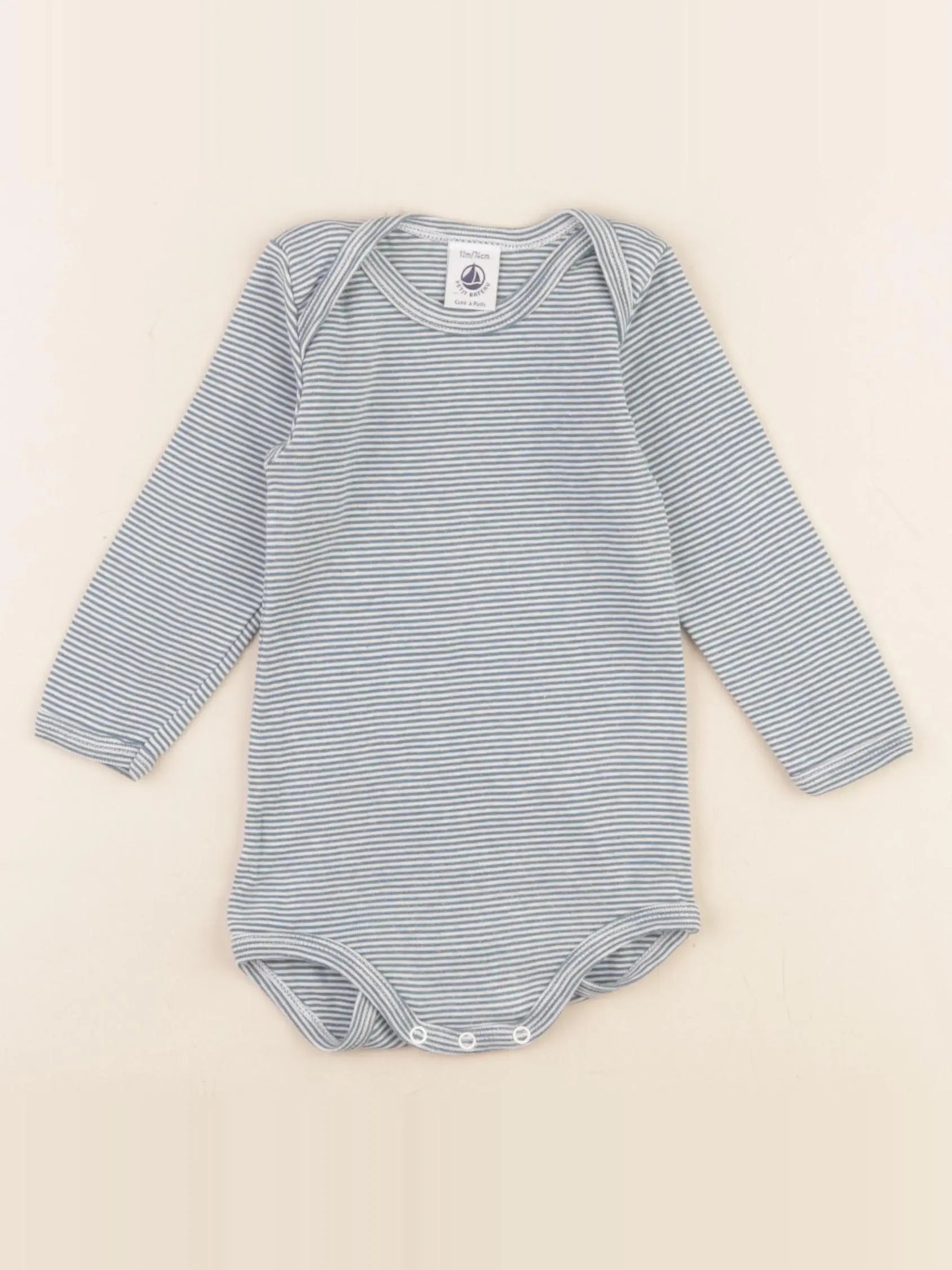 Petit Bateau - body blanc, bleu - 12 mois