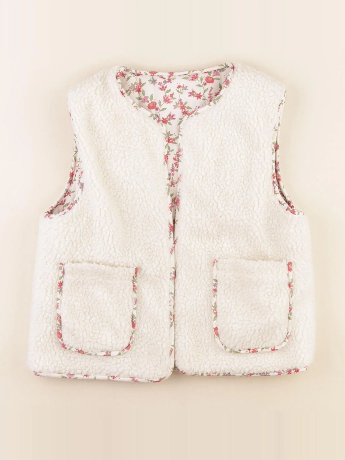 Vertbaudet - gilet réversible beige, rose - 9 ans