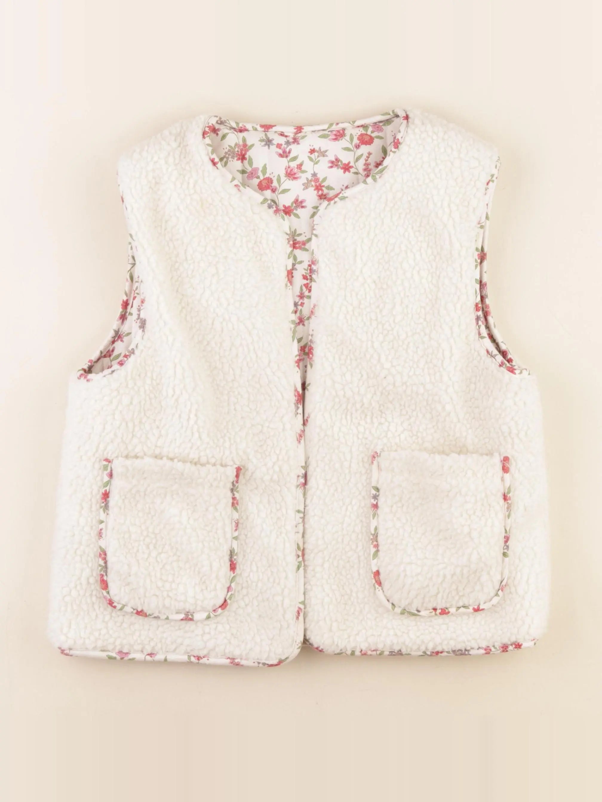 Vertbaudet - gilet réversible beige, rose - 9 ans