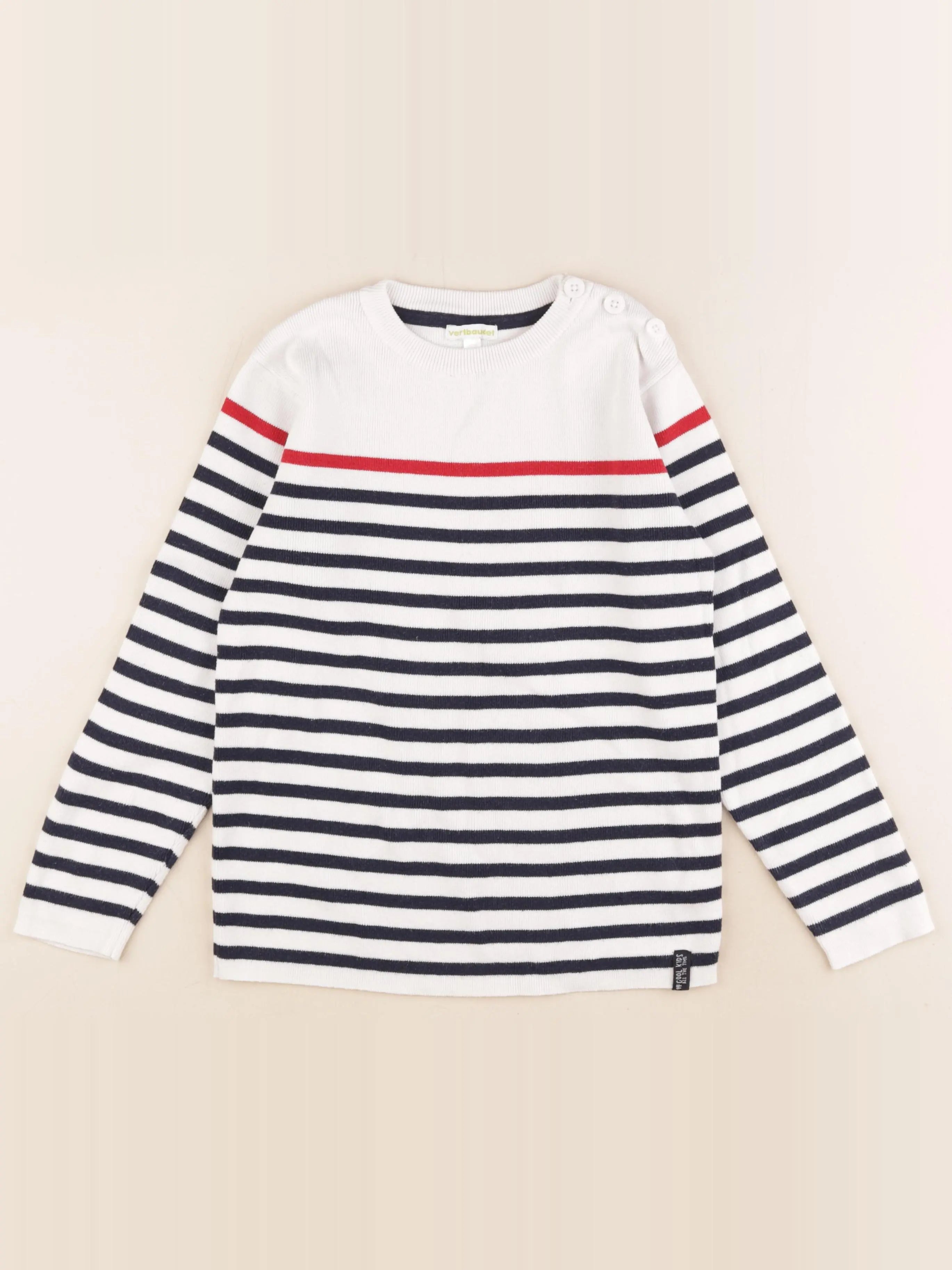 Vertbaudet - pull blanc, bleu - 10 ans