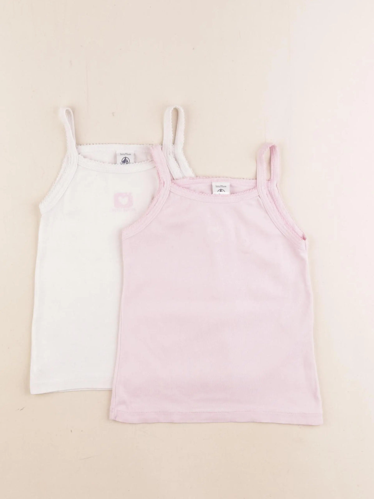 Petit Bateau - lot de 2 maillots de corps blanc, rose - 3 ans