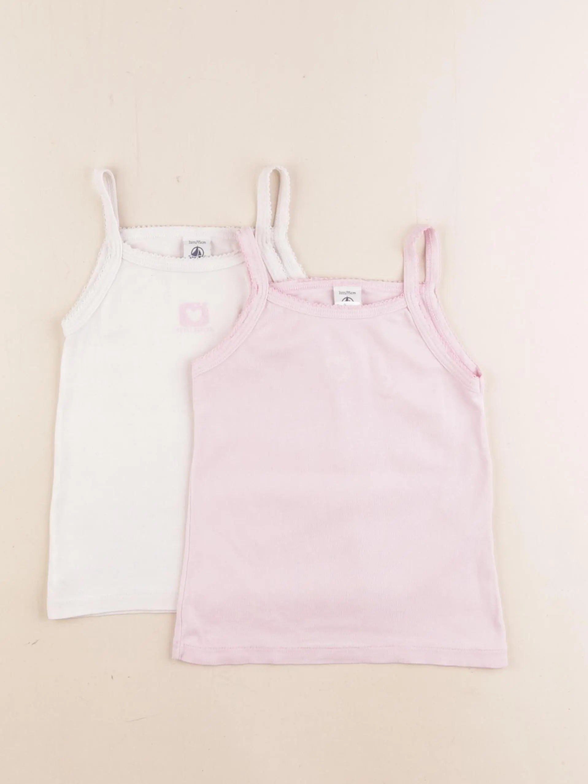 Petit Bateau - lot de 2 maillots de corps blanc, rose - 3 ans