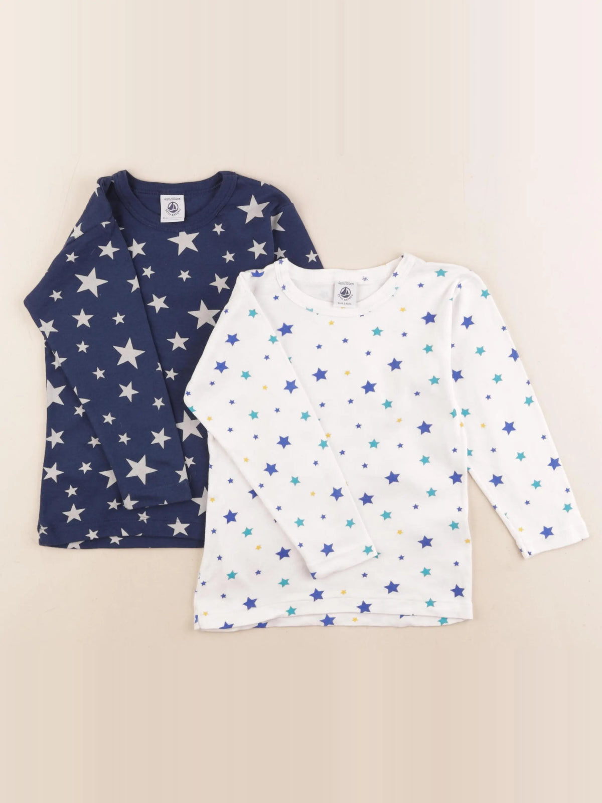 Petit Bateau - lot de 2 maillots de corps blanc, bleu - 4 ans