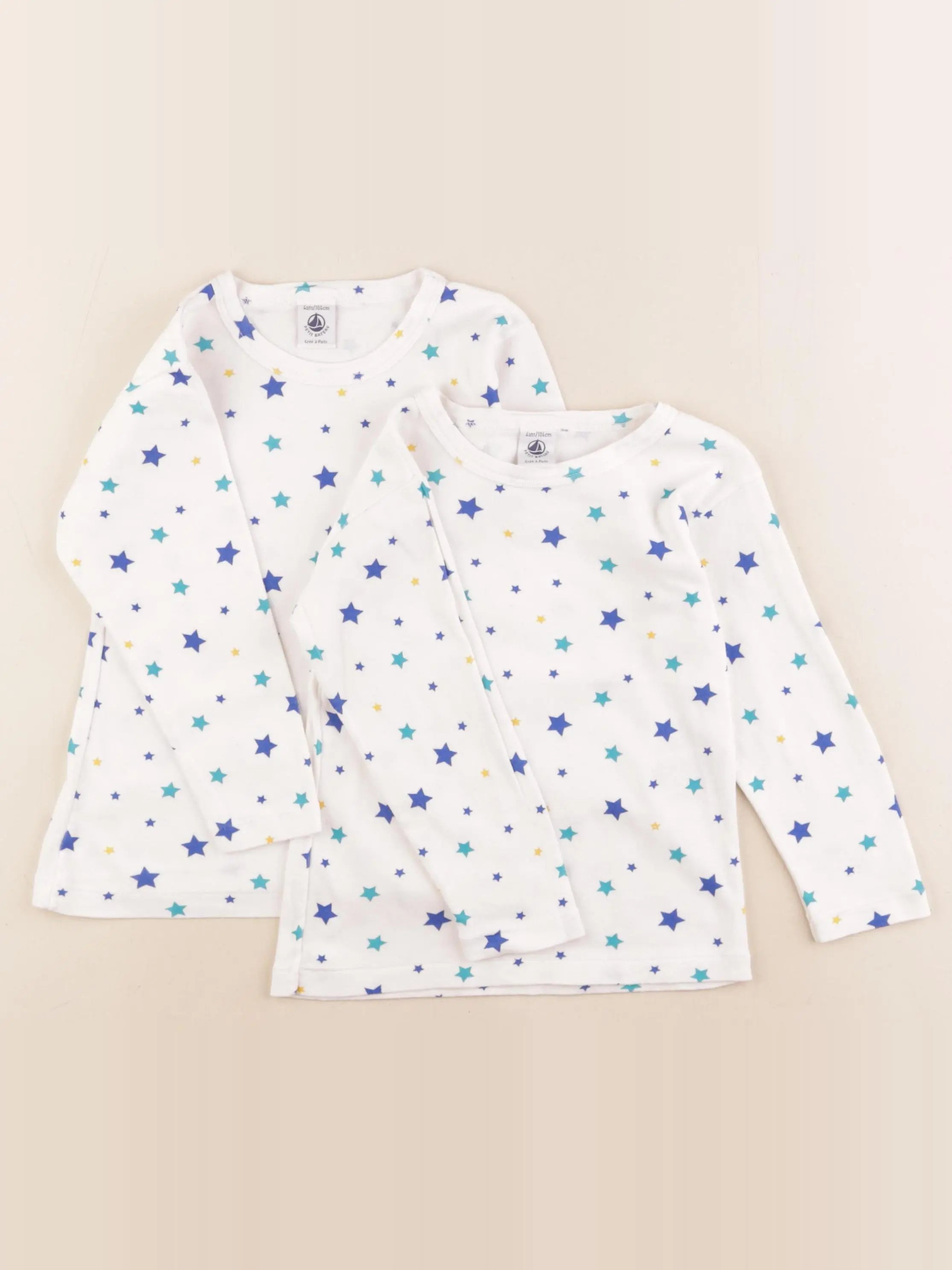Petit Bateau - lot de 2 maillots de corps blanc, bleu - 4 ans