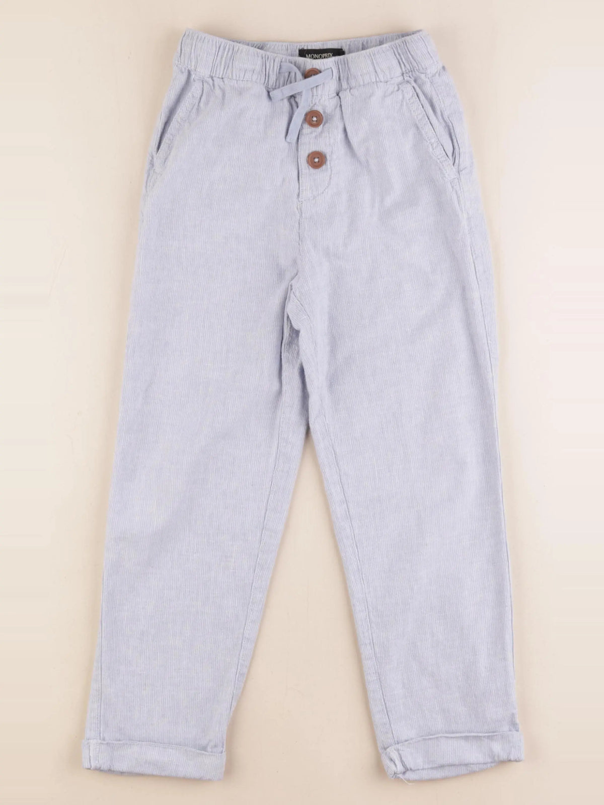 Monoprix - pantalon bleu, blanc - 8 ans
