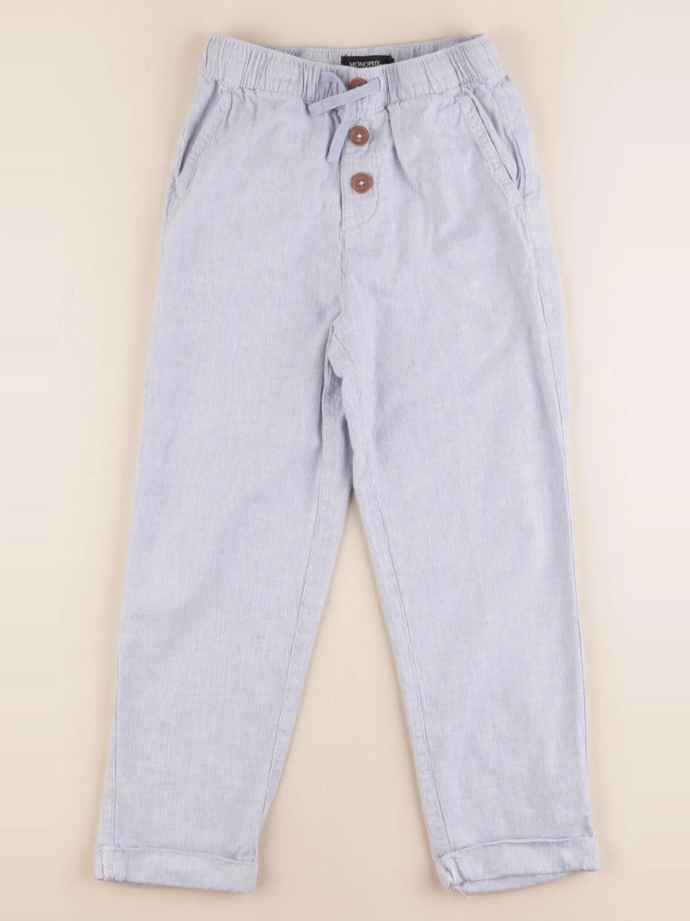 Monoprix - pantalon bleu, blanc - 8 ans