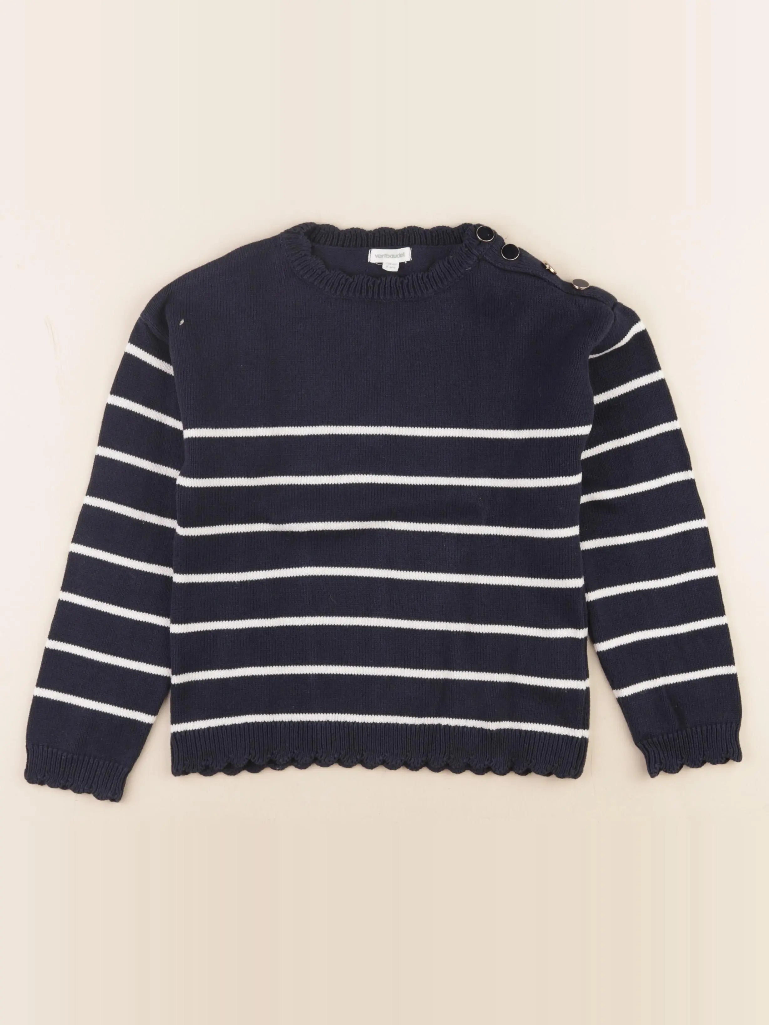 Vertbaudet - pull bleu, blanc - 8 ans