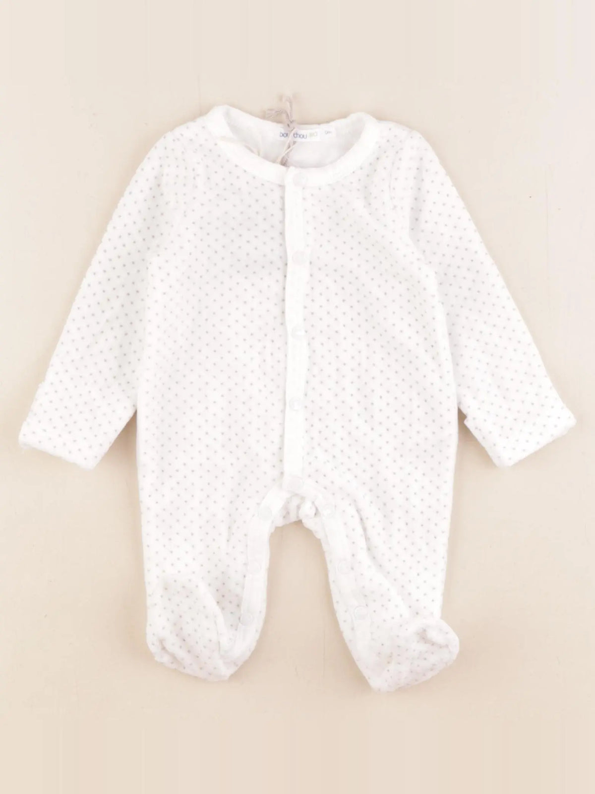 Boutchou - pyjama velours blanc, gris - 0 mois