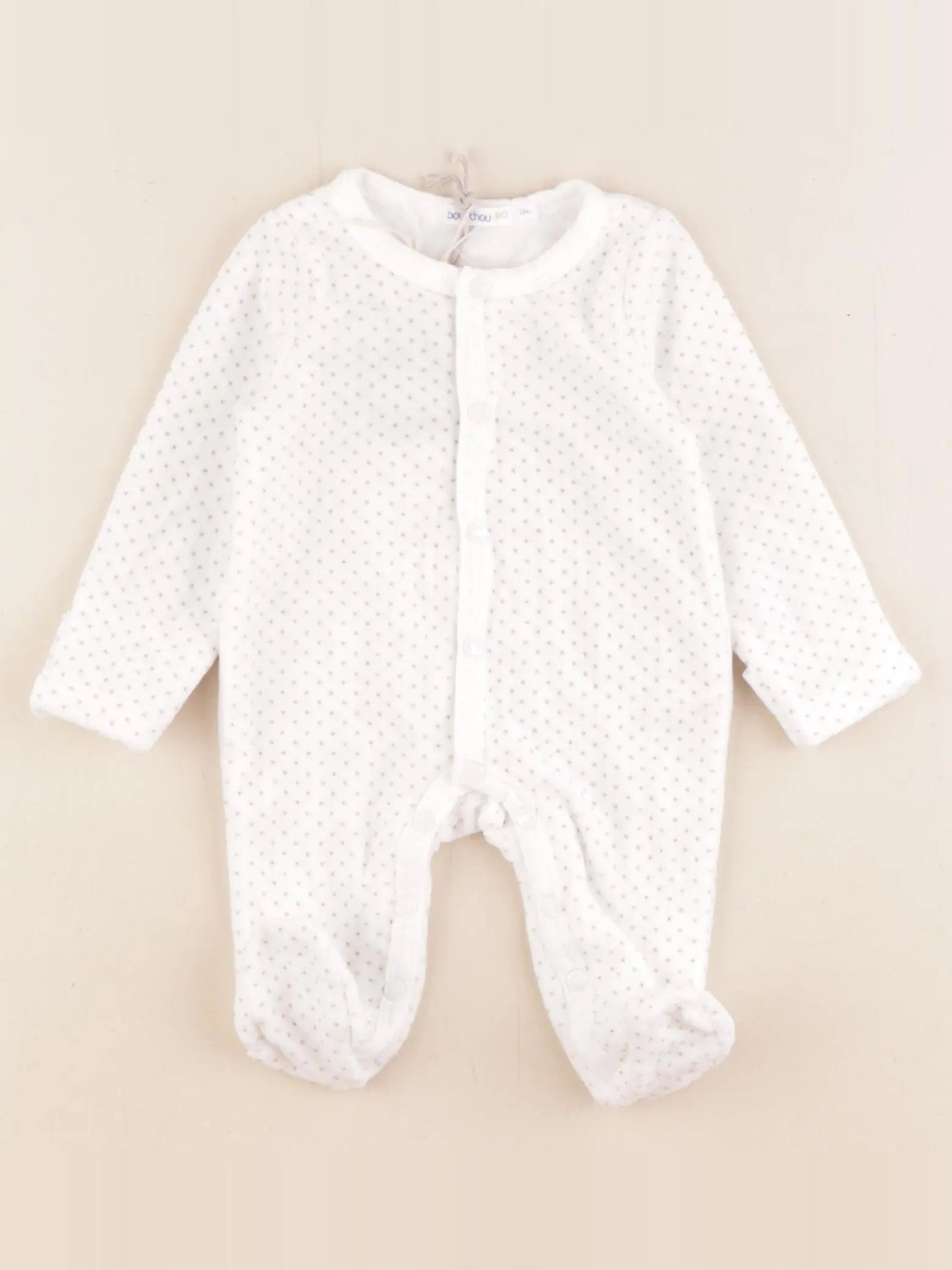 Boutchou - pyjama velours blanc, gris - 0 mois