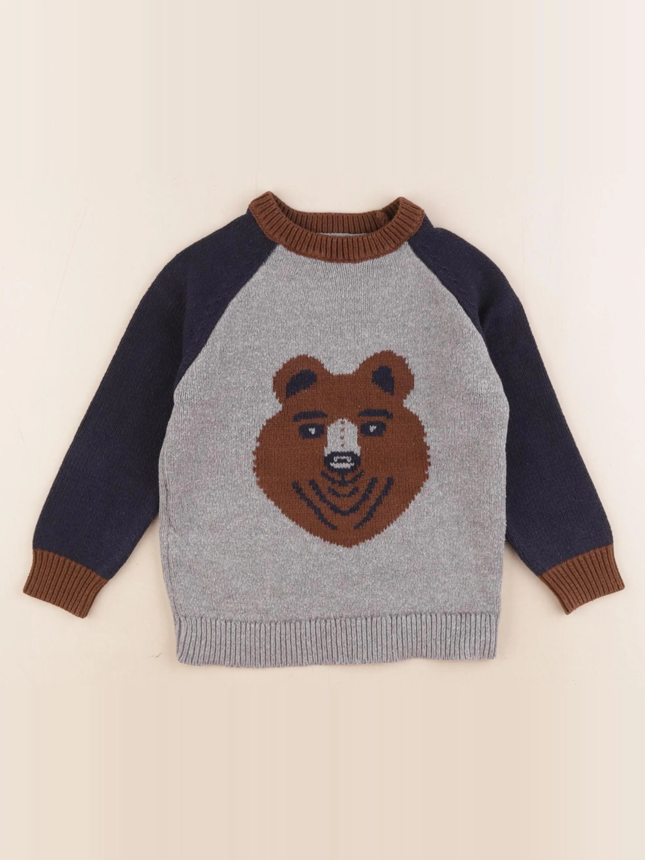Vertbaudet - pull bleu, gris - 4 ans