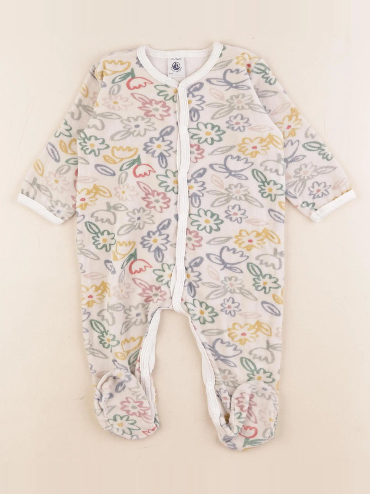 Petit Bateau - pyjama velours beige - 12 mois