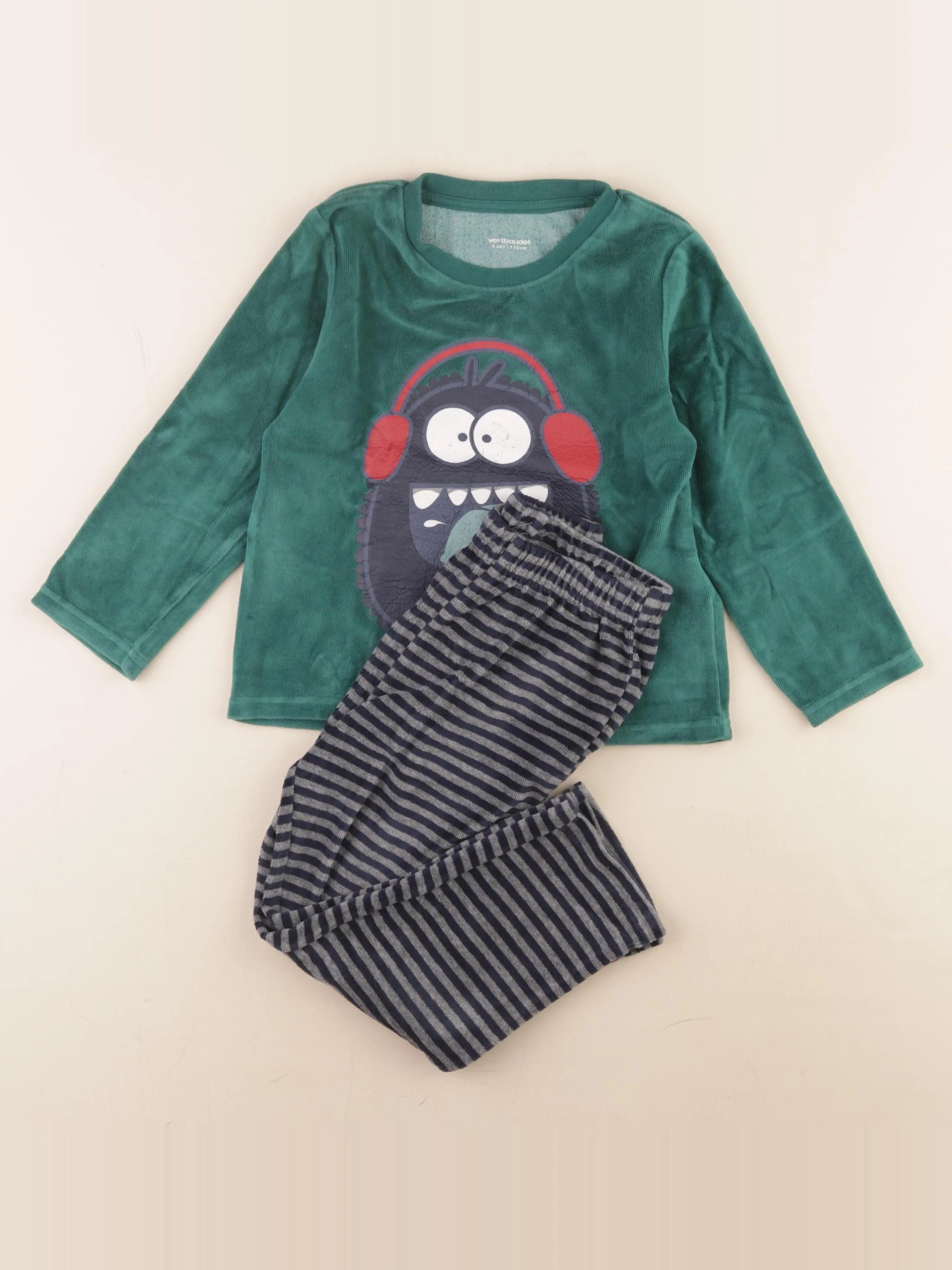 Vertbaudet - pyjama velours vert - 5 ans