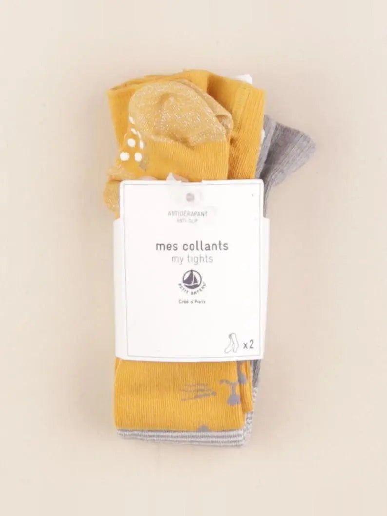 Petit Bateau - lot de 2 collants jaune, gris - 0/3 mois
