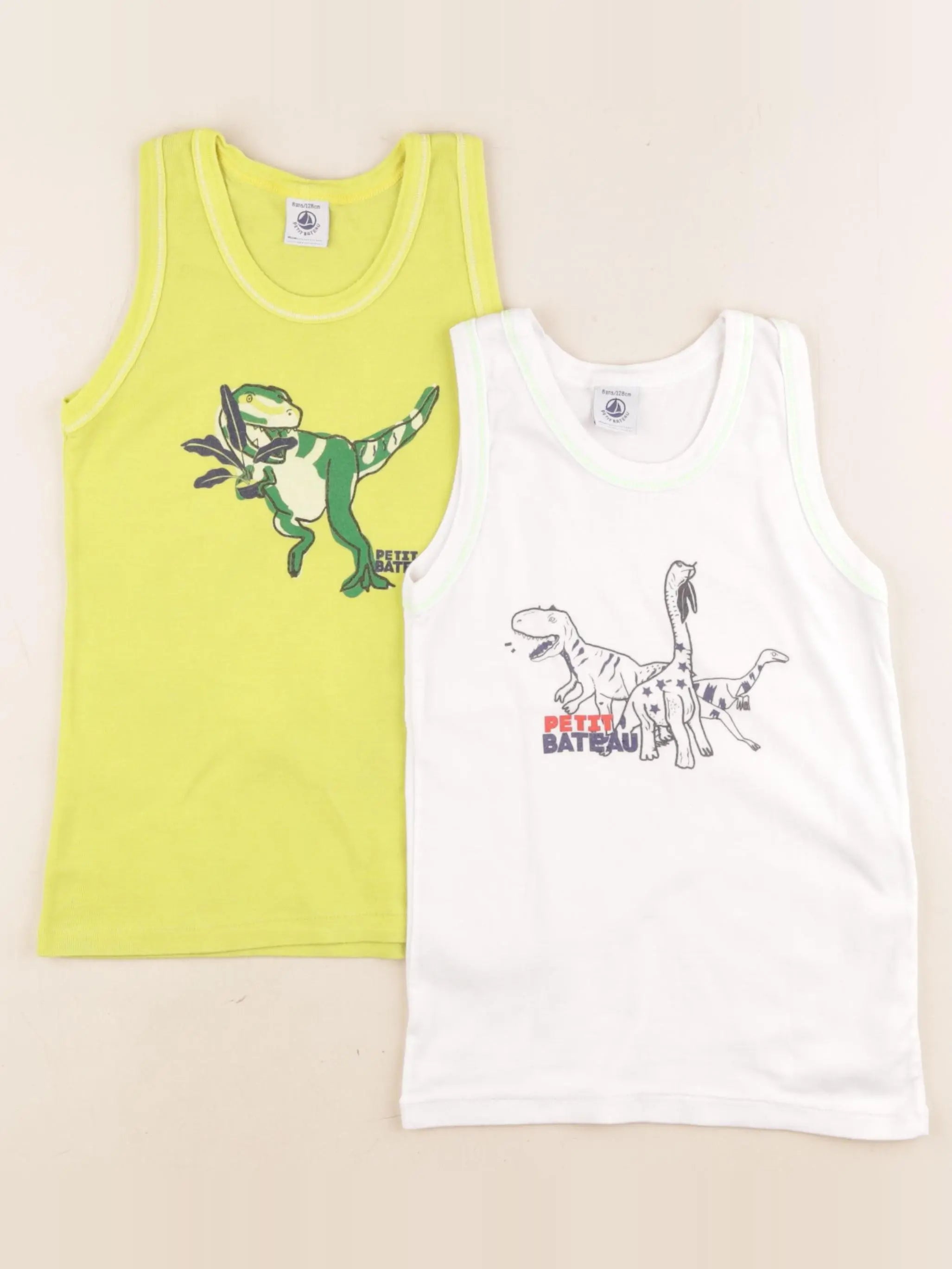 Petit Bateau - lot de 2 maillots de corps blanc, jaune - 8 ans