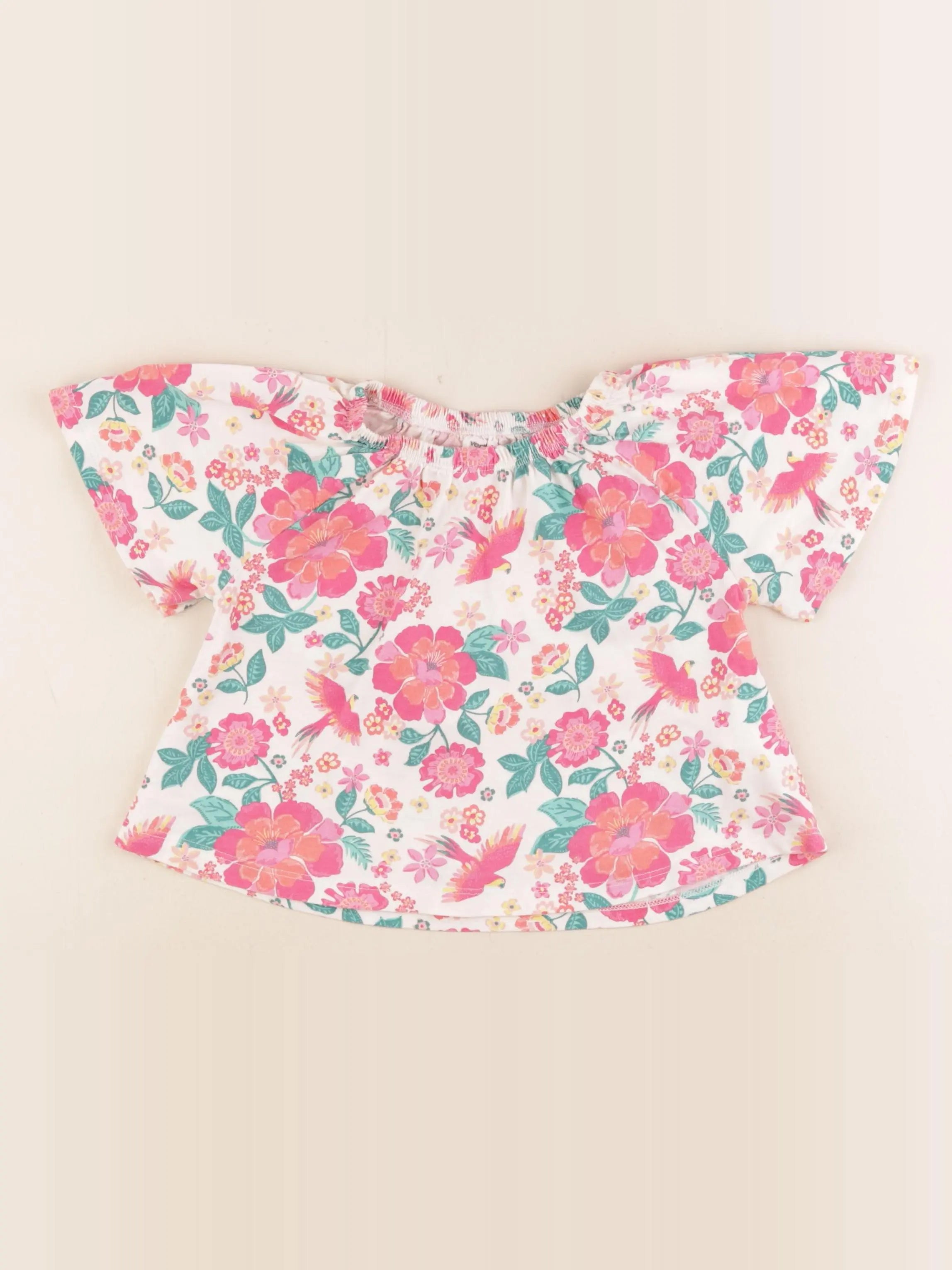 Vertbaudet - tee-shirt blanc, rose - 4 ans