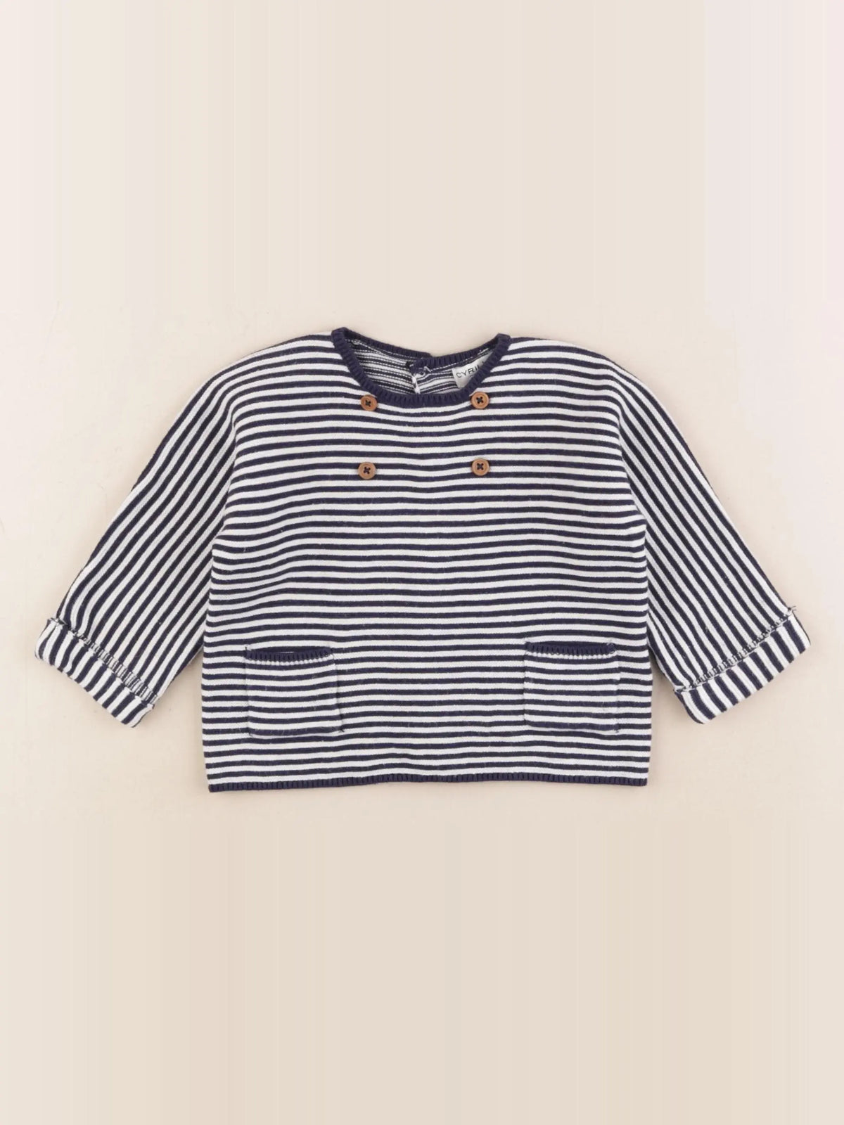 Cyrillus - pull bleu, blanc - 6 mois
