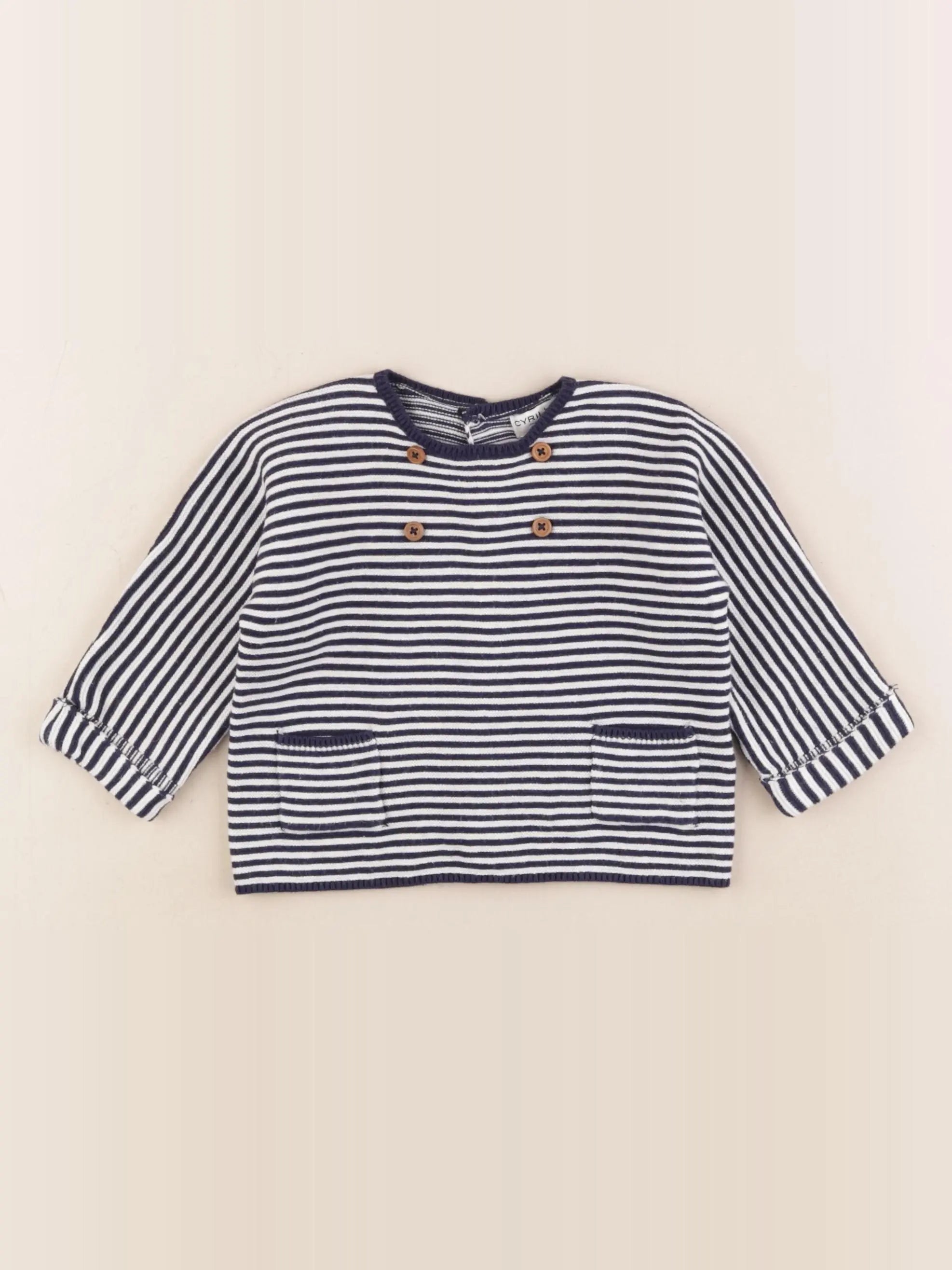 Cyrillus - pull bleu, blanc - 6 mois