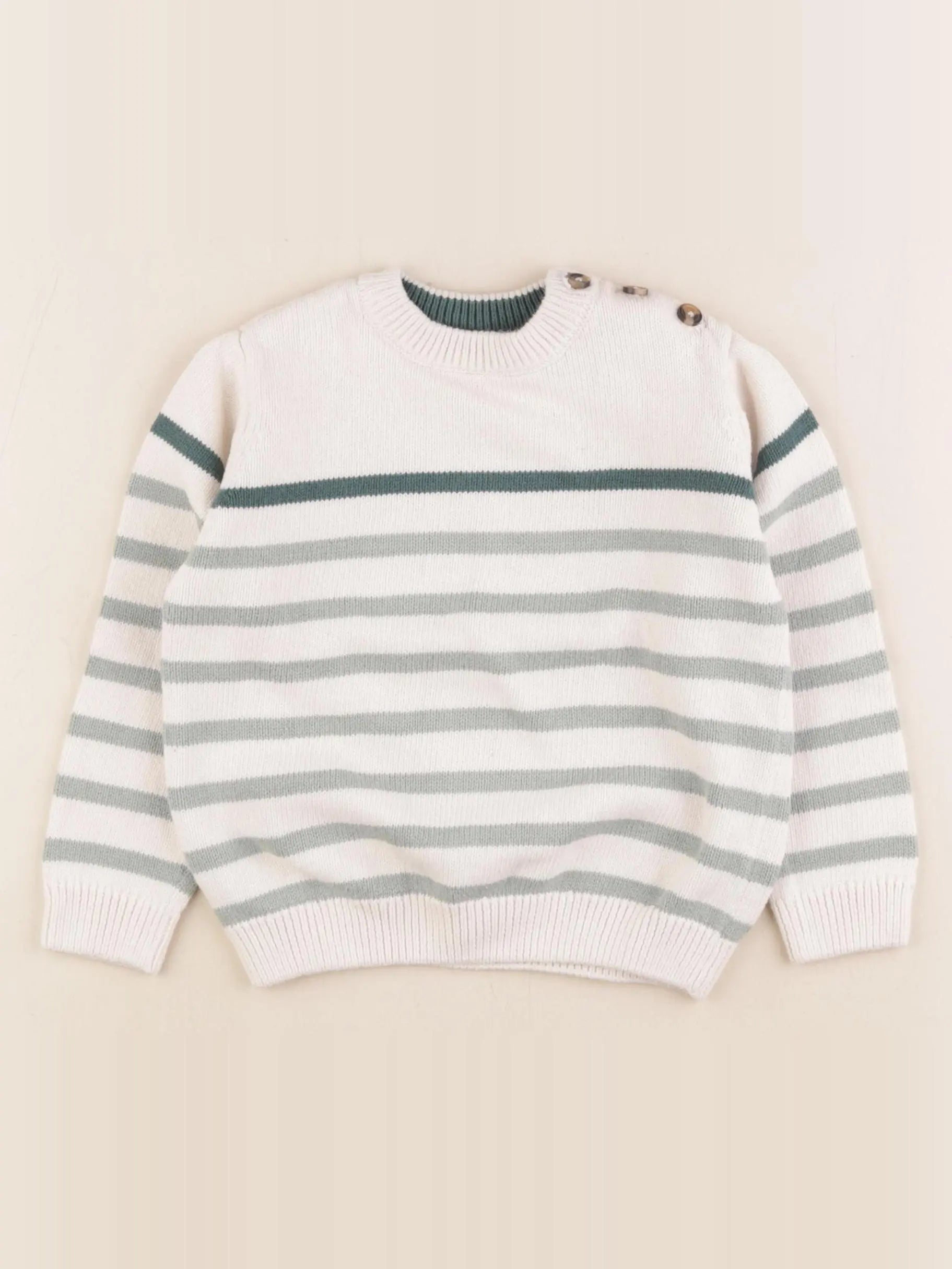 Eden & Victor - pull beige, vert - 4 ans