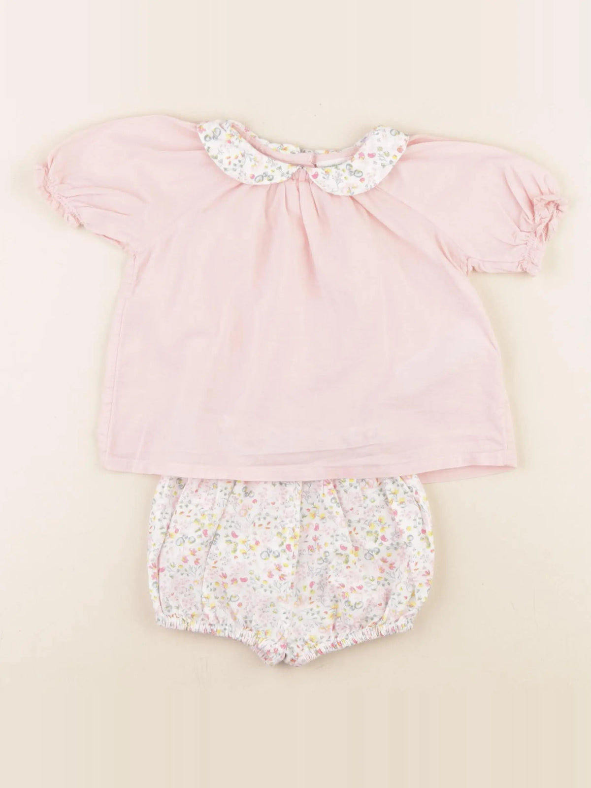 Vertbaudet - ensemble blanc, rose - 6 mois