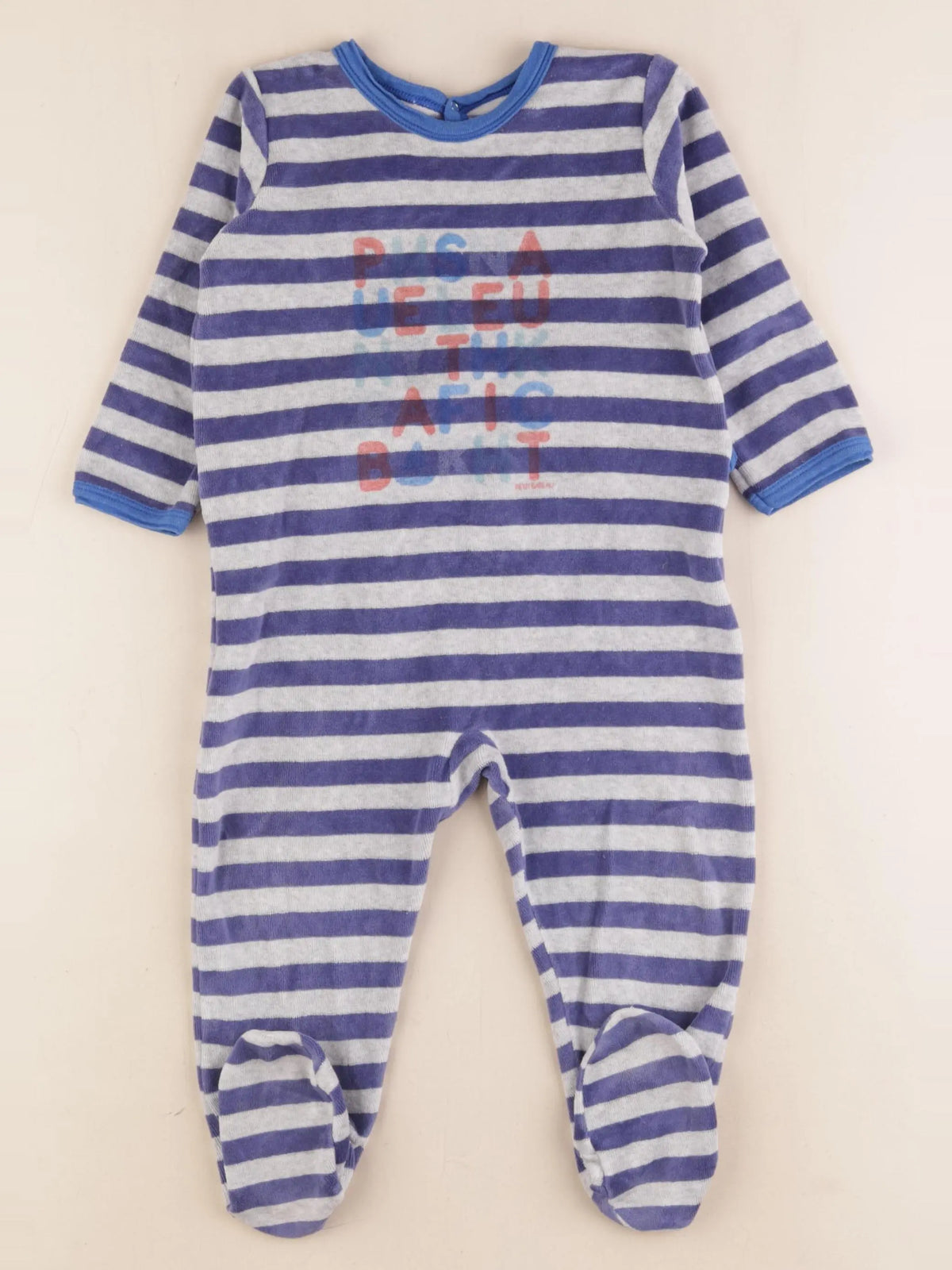 Petit Bateau - pyjama velours bleu, gris - 18 mois
