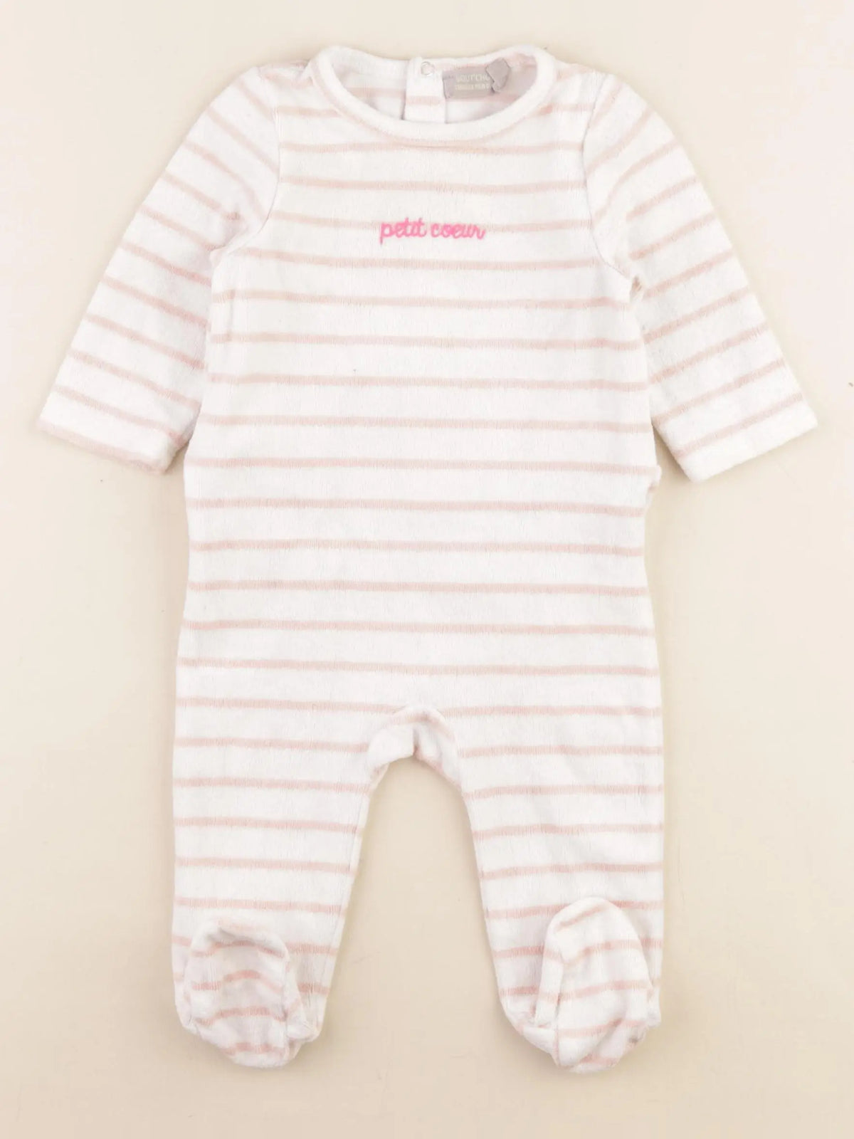 Boutchou - pyjama velours blanc, rose - 6 mois