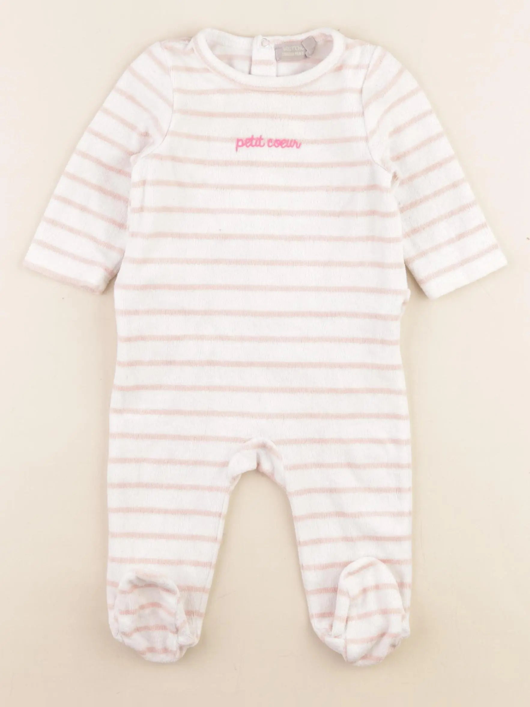 Boutchou - pyjama velours blanc, rose - 6 mois