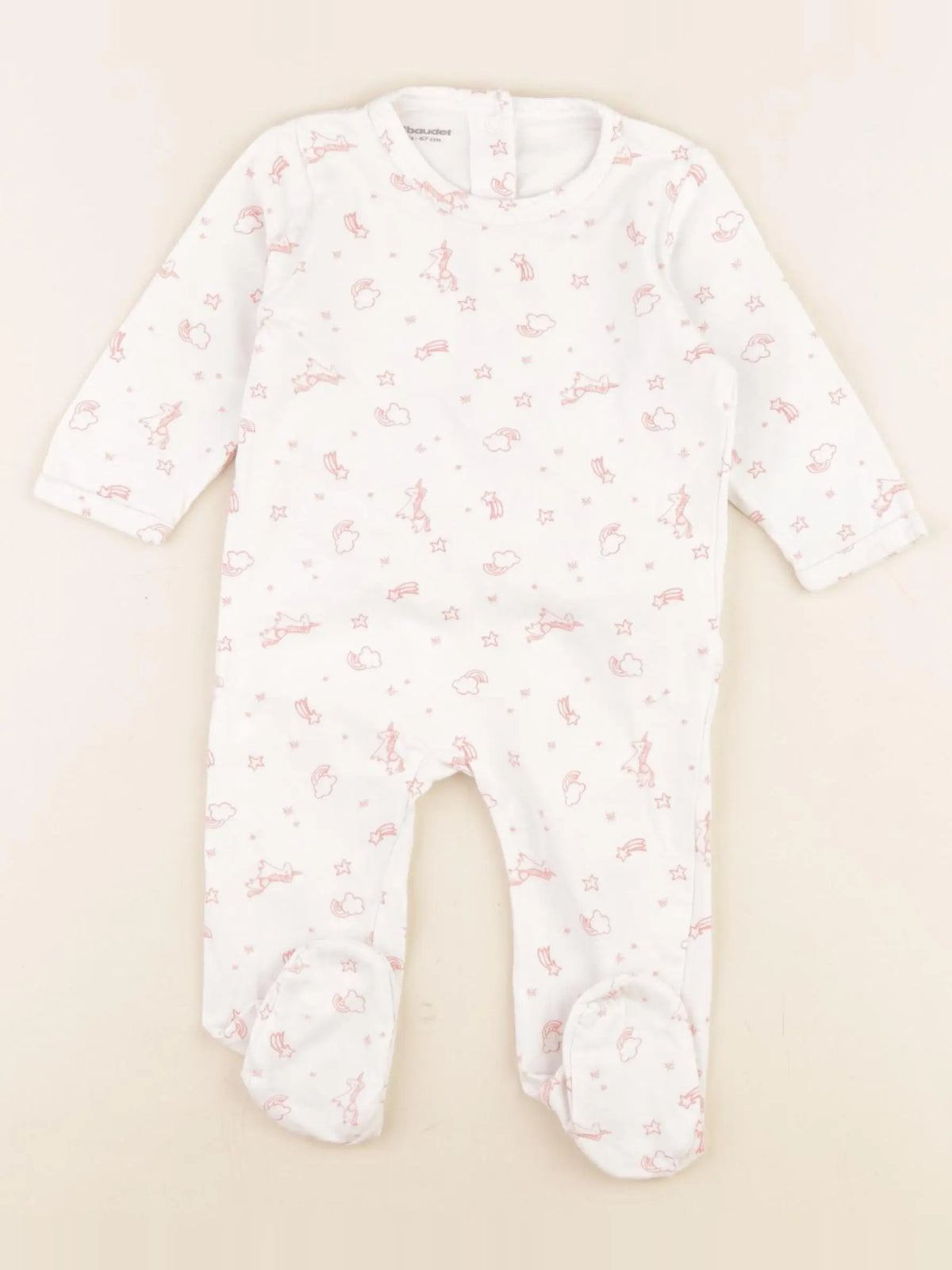 Vertbaudet - pyjama coton blanc, rose - 6 mois