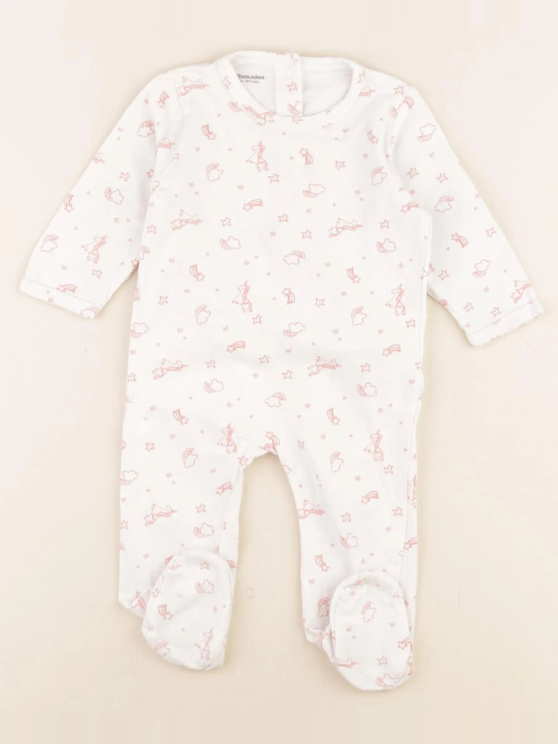 Vertbaudet - pyjama coton blanc, rose - 6 mois
