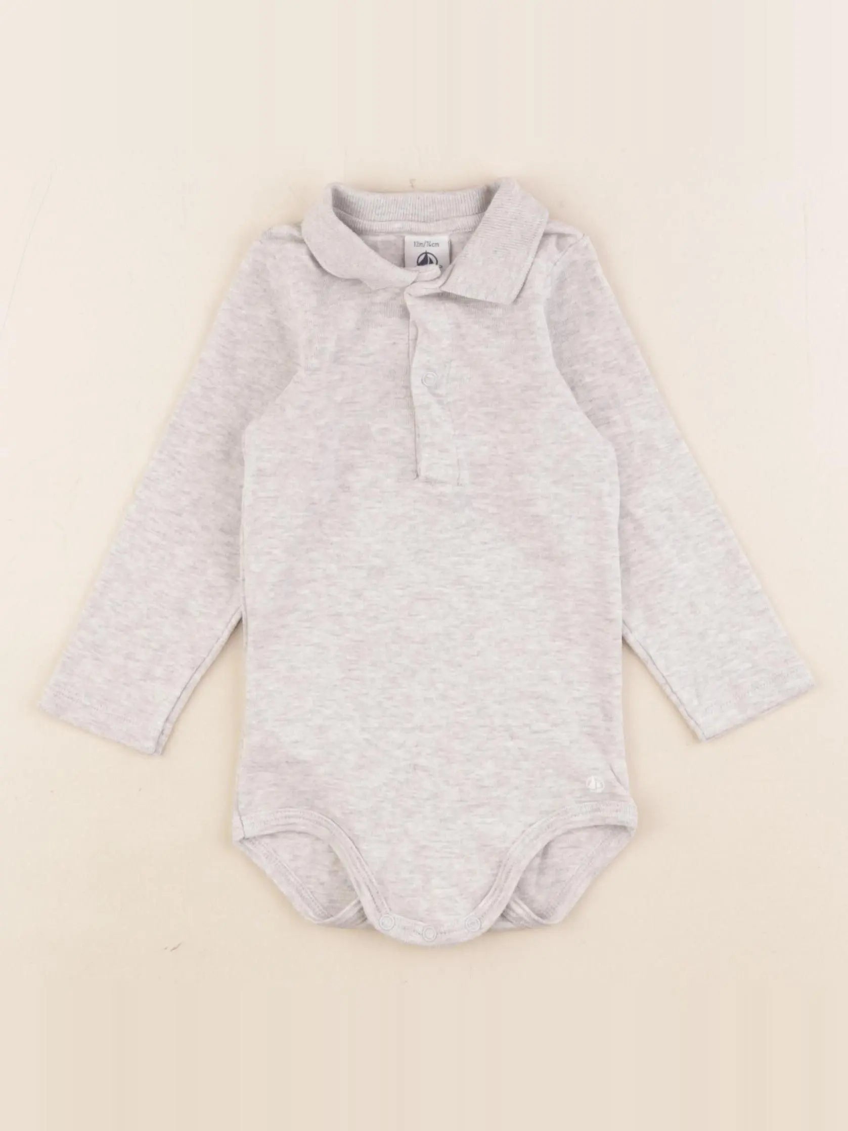Petit Bateau - body à col gris - 12 mois